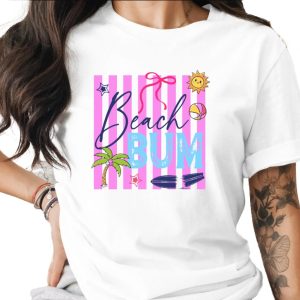 Beach Bum T-Shirt | Retro Summer Vacation Shirt for Women | Cute Beach Lover Tee | Girls Trip Gift Idea | Fun Ocean Vibe Apparel