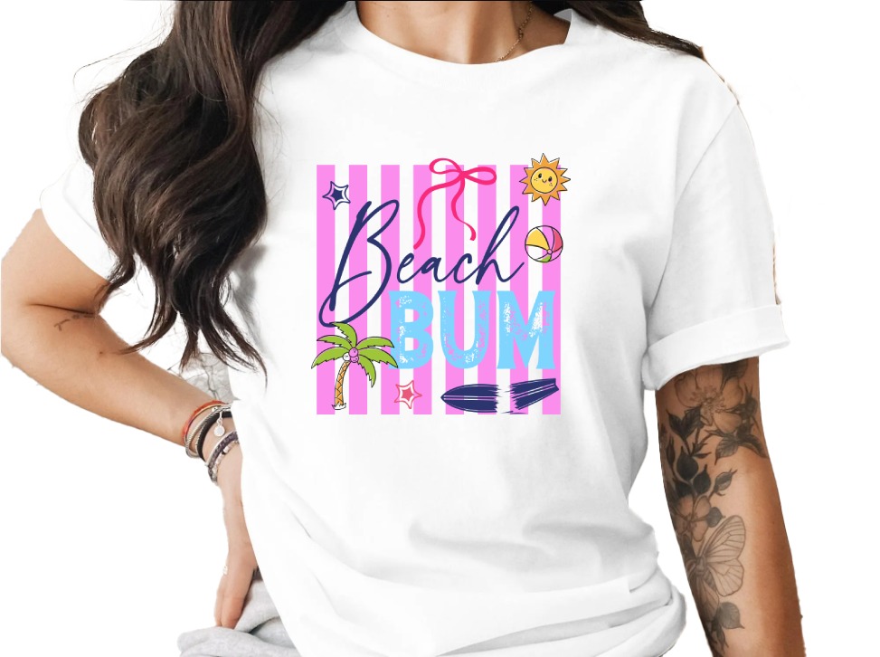 Beach Bum T-Shirt | Retro Summer Vacation Shirt for Women | Cute Beach Lover Tee | Girls Trip Gift Idea | Fun Ocean Vibe Apparel