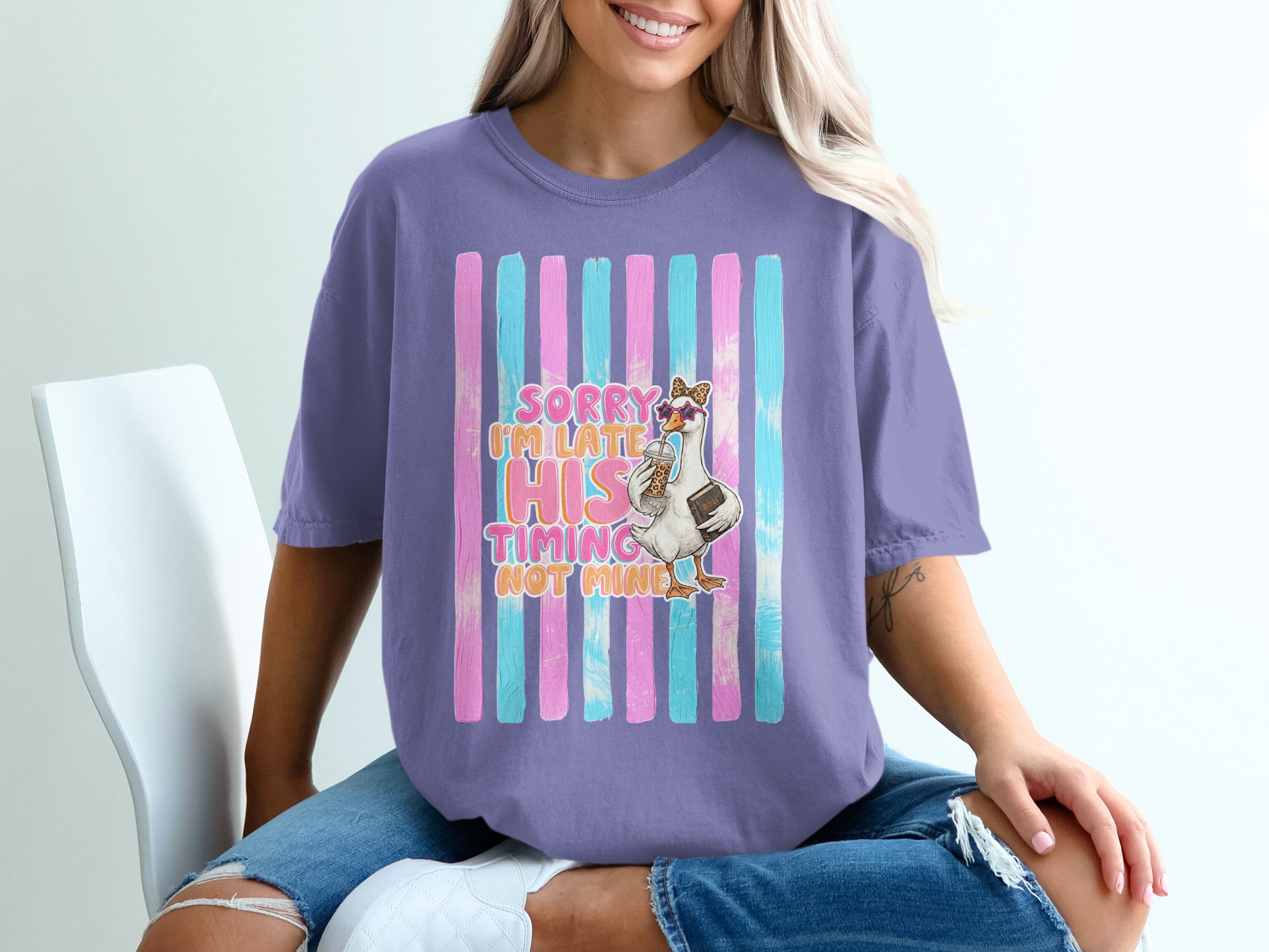 Comfort Colors ® Sorry I'm Late His Timing Not Mine T-Shirt, Christian Funny Faith Tee, Trendy Bible Humor Gift for Women - Image 13