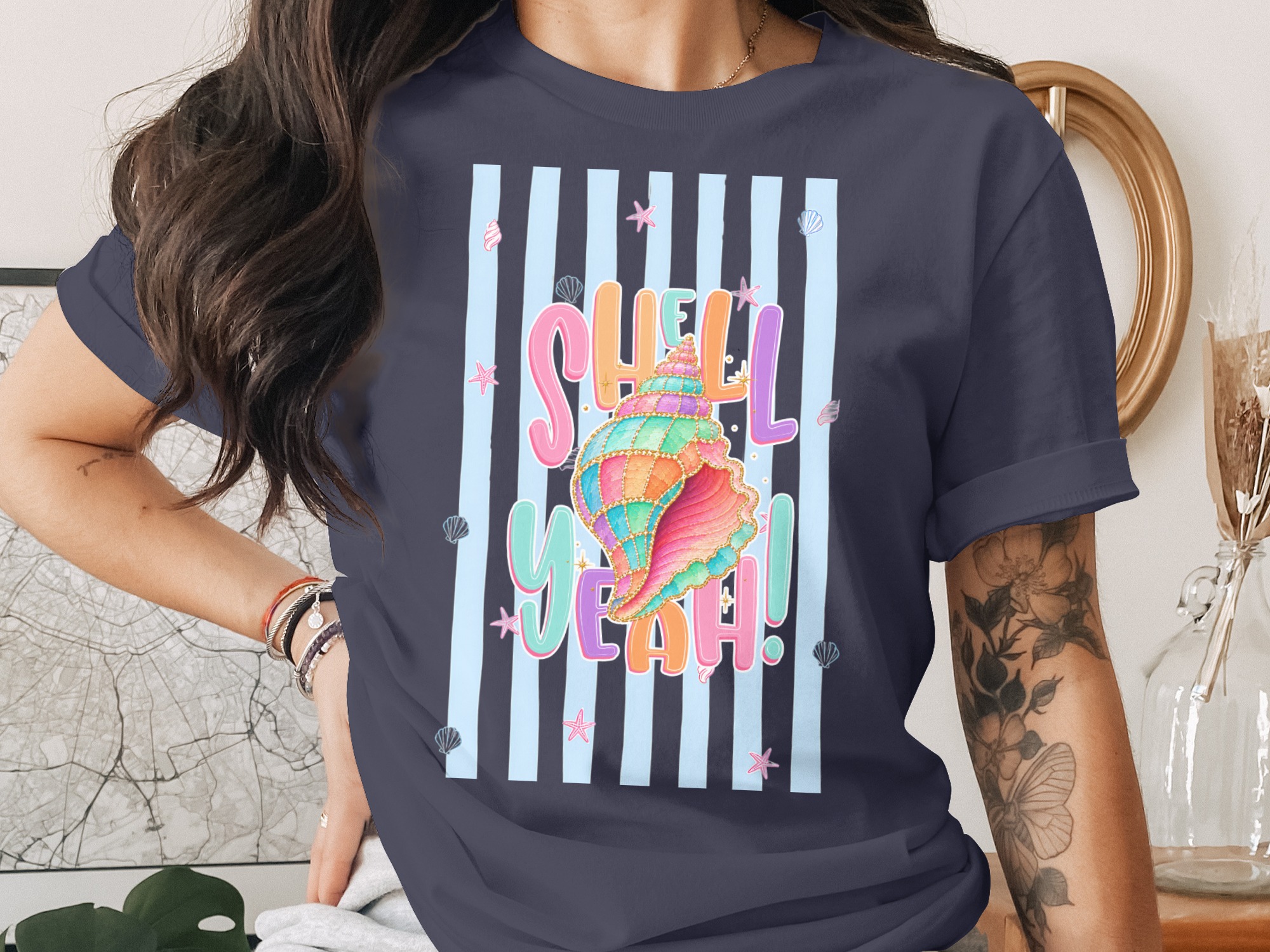 Comfort Colors® Shell Yeah T-Shirt, Vibrant Beach Lover Gift, Summer Vacation Coastal Tee, Retro Ocean Aesthetic Apparel for Her - Image 3
