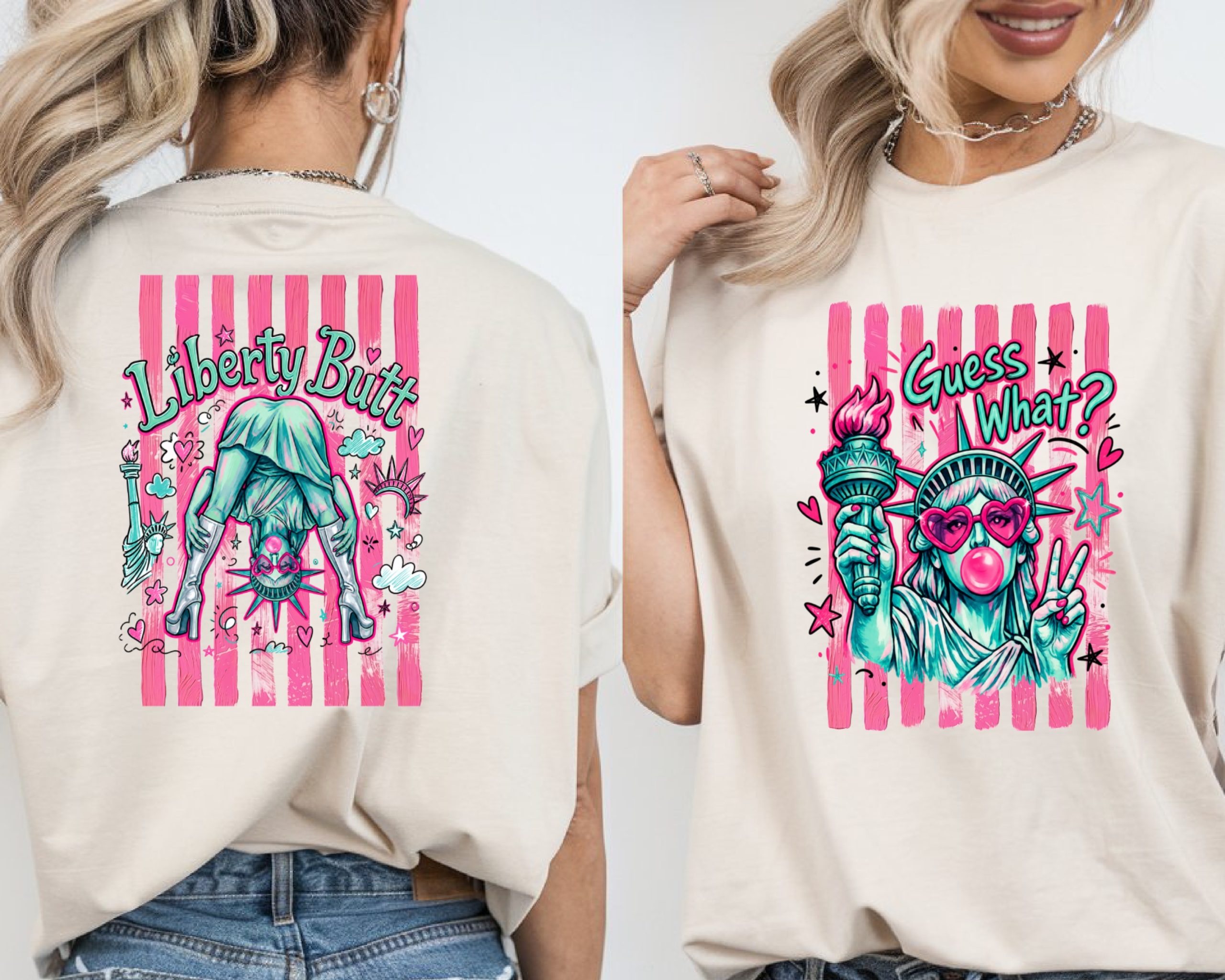 Lady Liberty Comfort Colors ® T-Shirt, Y2K Bubblegum Pop Art Peace Sign Patriotic Tee, Trendy Fun Gift For Her - Image 2