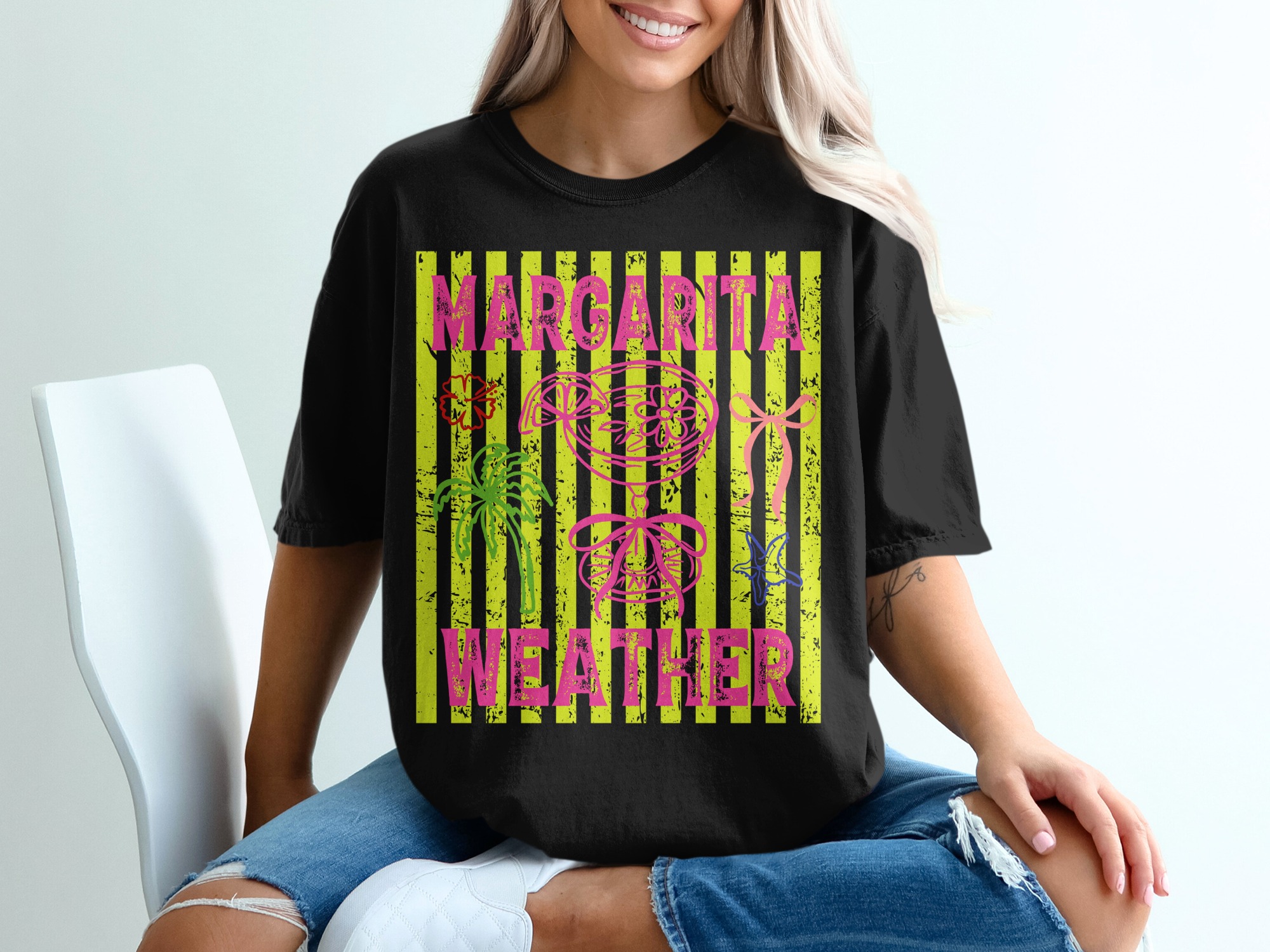 Margarita Weather T-Shirt, Tropical Vacation Beach Party Tee, Girls Trip Outfit, Bright Neon Summer Fun Shirt, Y2K Style Women's Top - Image 8