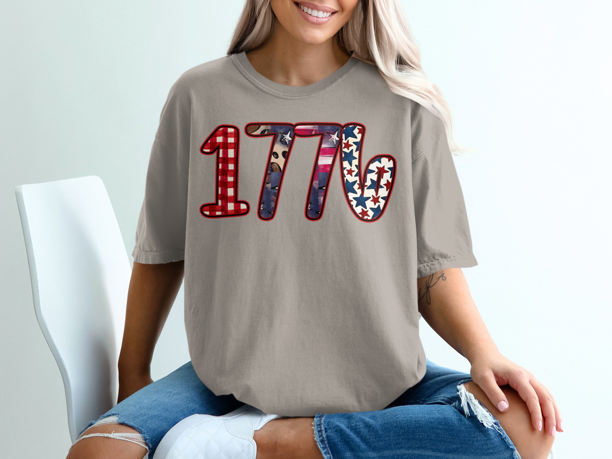 1776 Patriotic T-Shirt, Fourth of July America Tee, Distressed Americana Design, Independence Day Buffalo Plaid Leopard Print - Image 11