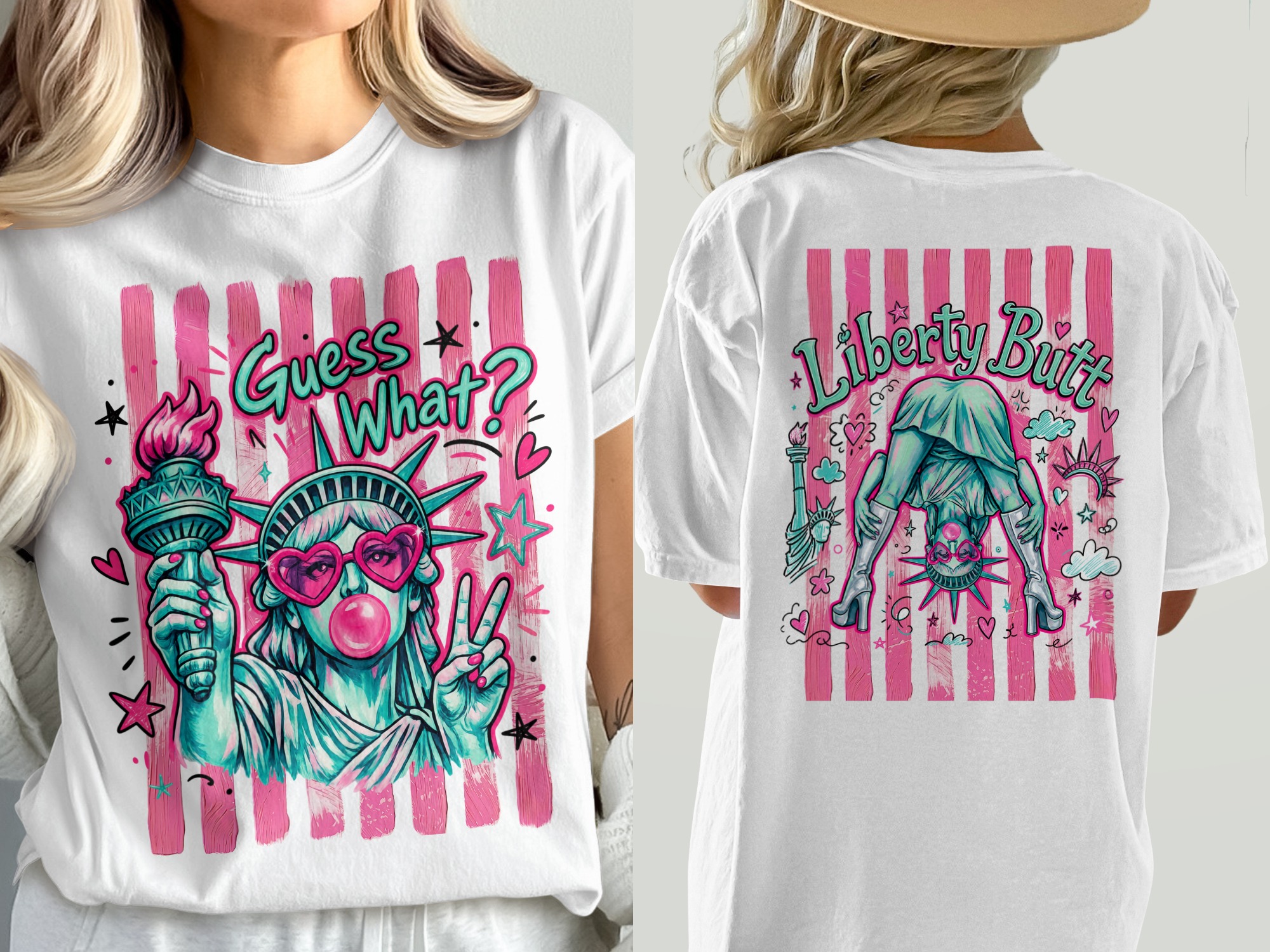 Lady Liberty Comfort Colors ® T-Shirt, Y2K Bubblegum Pop Art Peace Sign Patriotic Tee, Trendy Fun Gift For Her