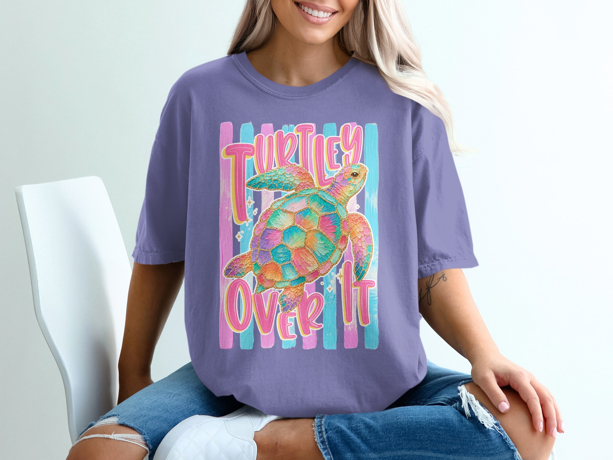 Comfort Colors ® Turtley Over It Sea Turtle T-Shirt, Funny Beach Vibe Tee, Sarcastic Ocean Lover Top, Colorful Summer Vacation Gift - Image 13