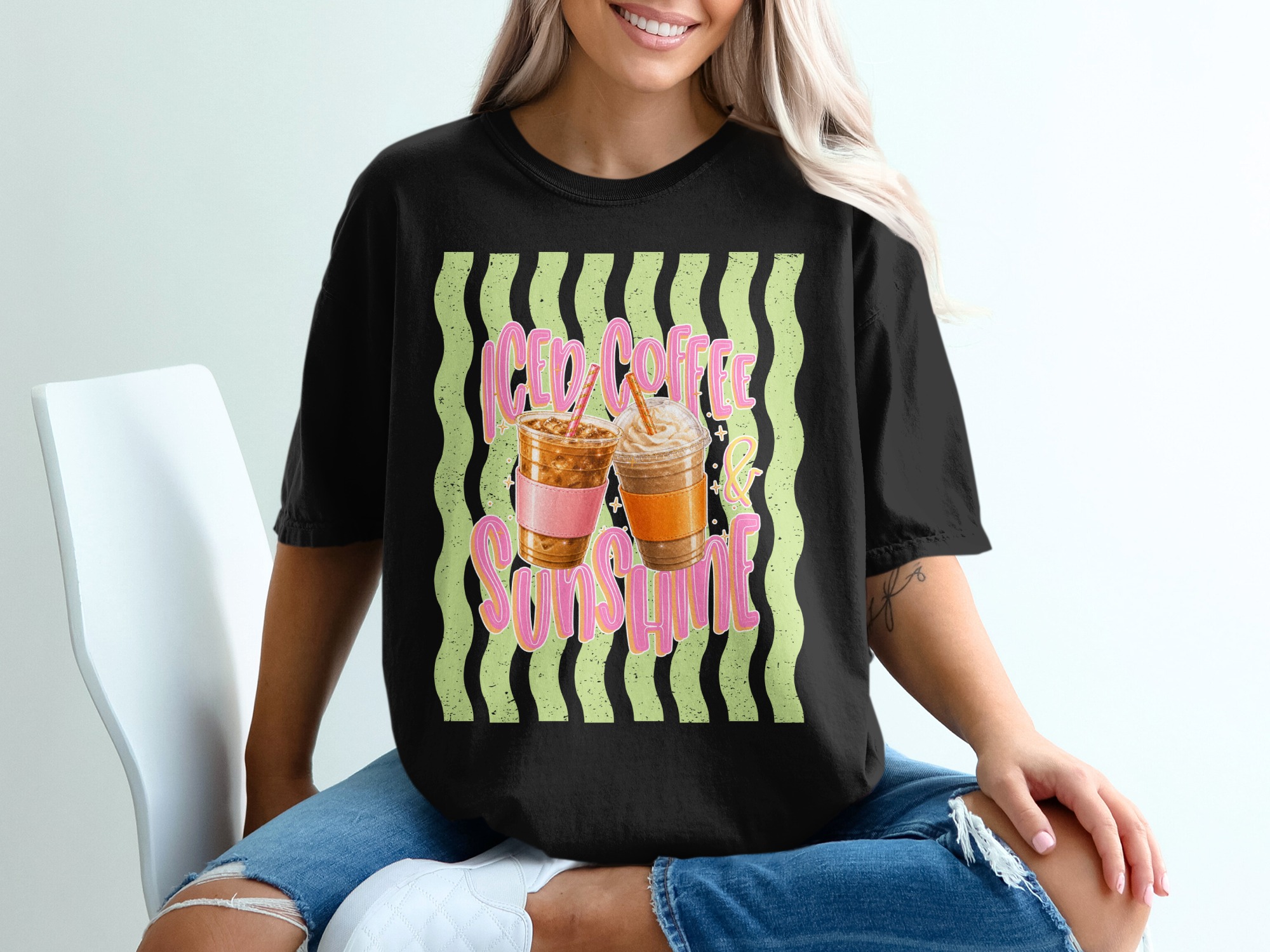 Comfort Colors® Iced Coffee Sunshine T-Shirt, Coffee Lover Tee, Summer Vibes Shirt, Cute Graphic Tee for Her, Positive Aesthetic Top - Image 8