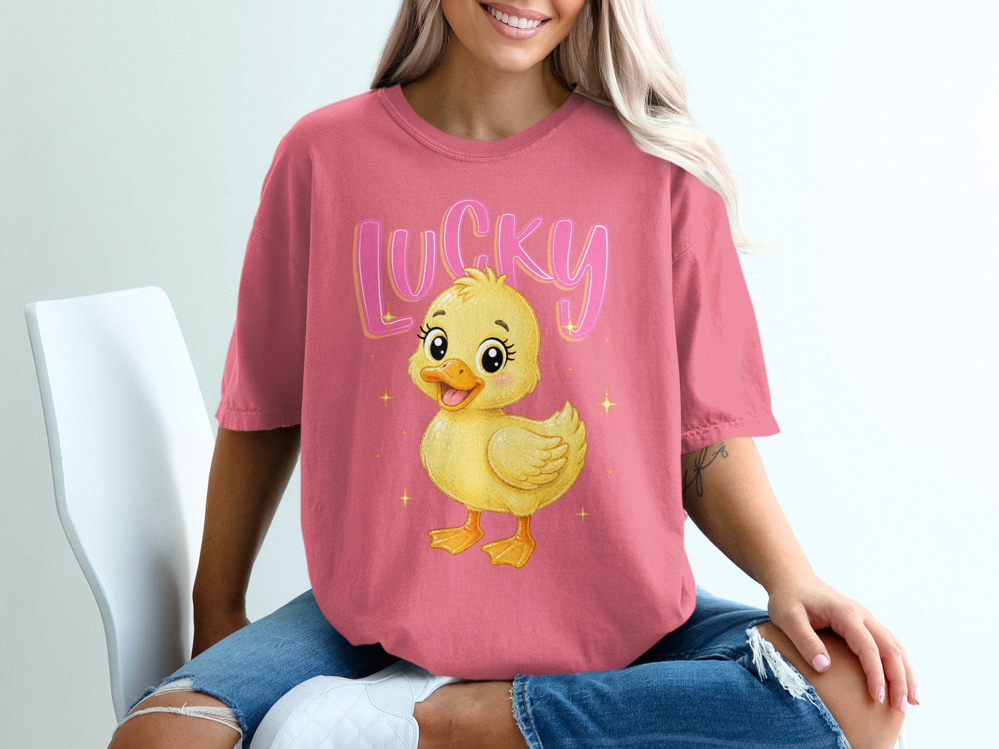 Lucky Duck T-Shirt, Cute Baby Duckling Graphic Tee, Kawaii Animal Shirt, Pink Lucky Top, Positive Vibe Gift - Image 16