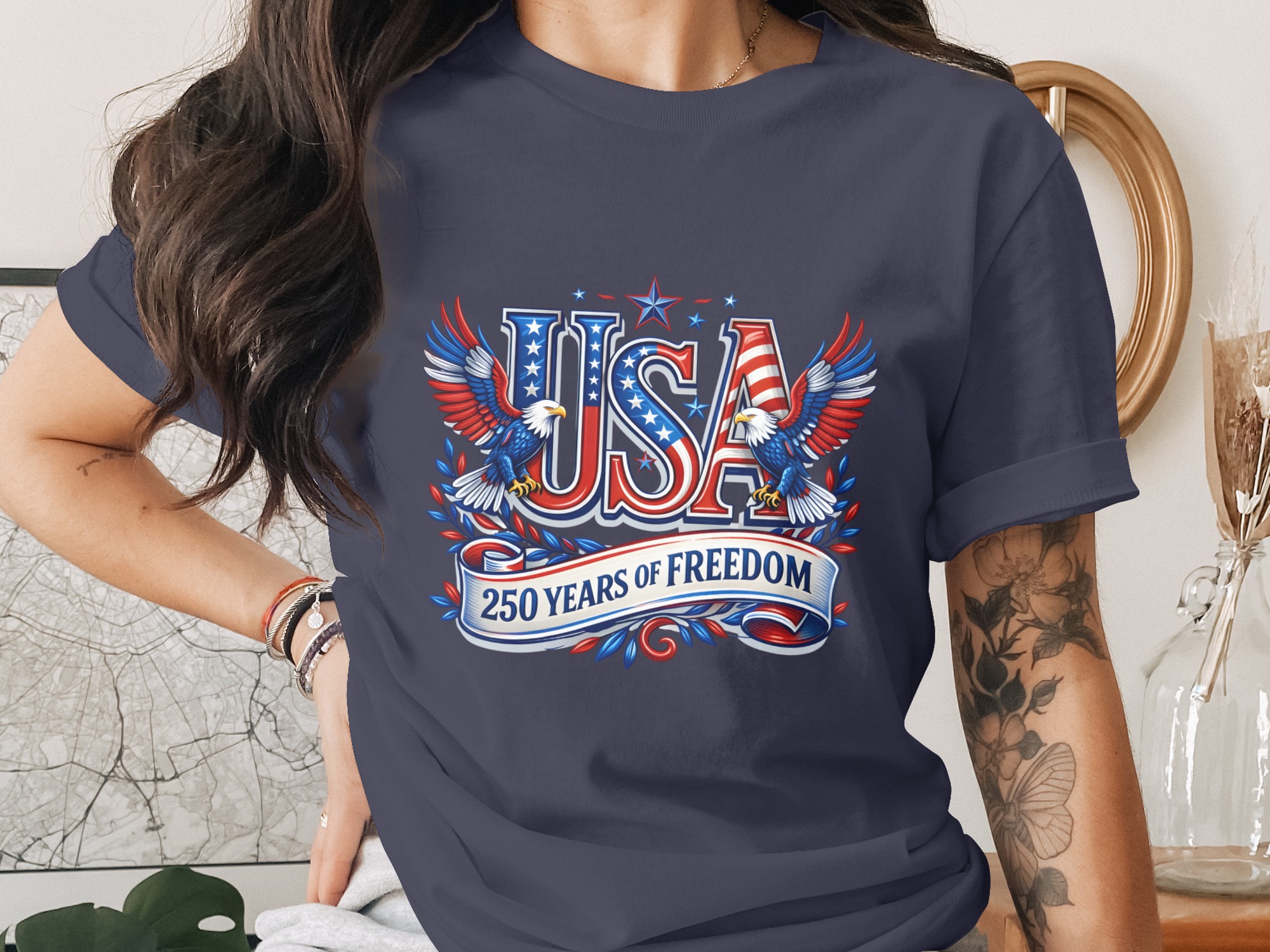 Patriotic USA 250 Years of Freedom T-Shirt | American Eagle Fourth of July Tee | US History Shirt Gift - Image 3