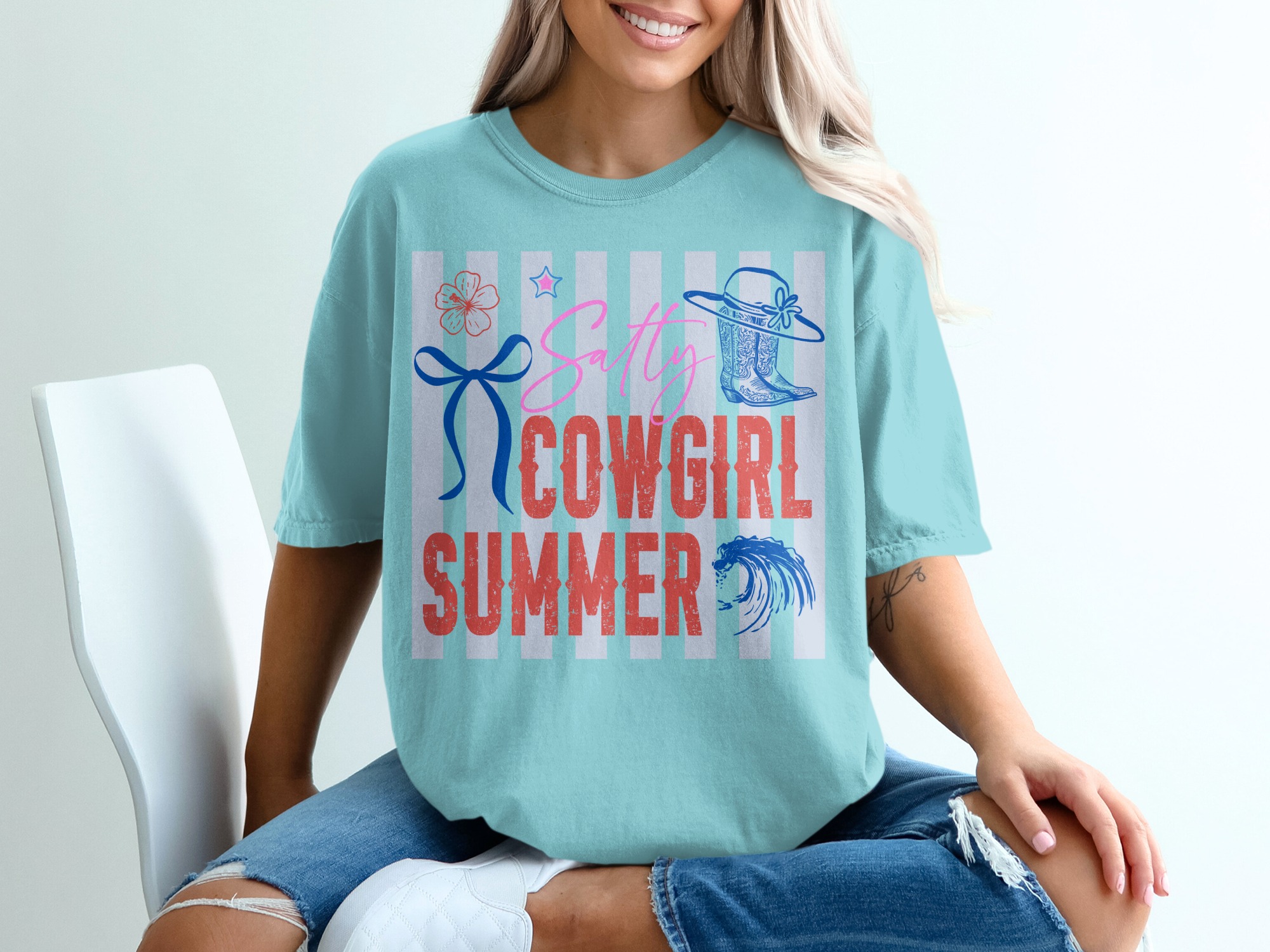 Salty Cowgirl Summer T-Shirt, Coastal Western Beach Tee, Trendy Girls Trip Vacation Shirt, Country Concert Outfit Gift - Image 19