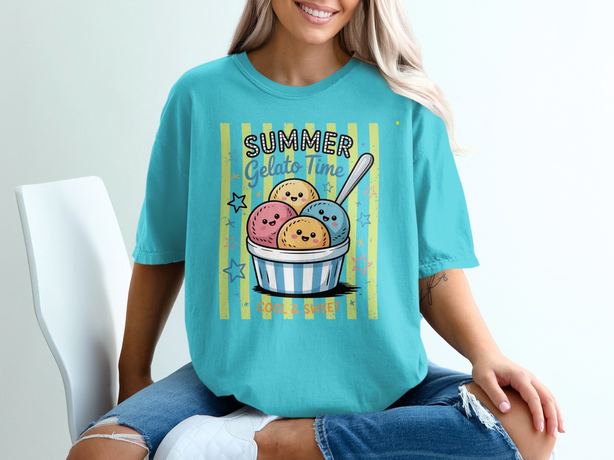 Comfort Colors® Summer Gelato Time T-Shirt, Cute Ice Cream Scoop Shirt, Kawaii Dessert Lover Tee, Foodie Vacation Gift, Sweet Apparel - Image 9