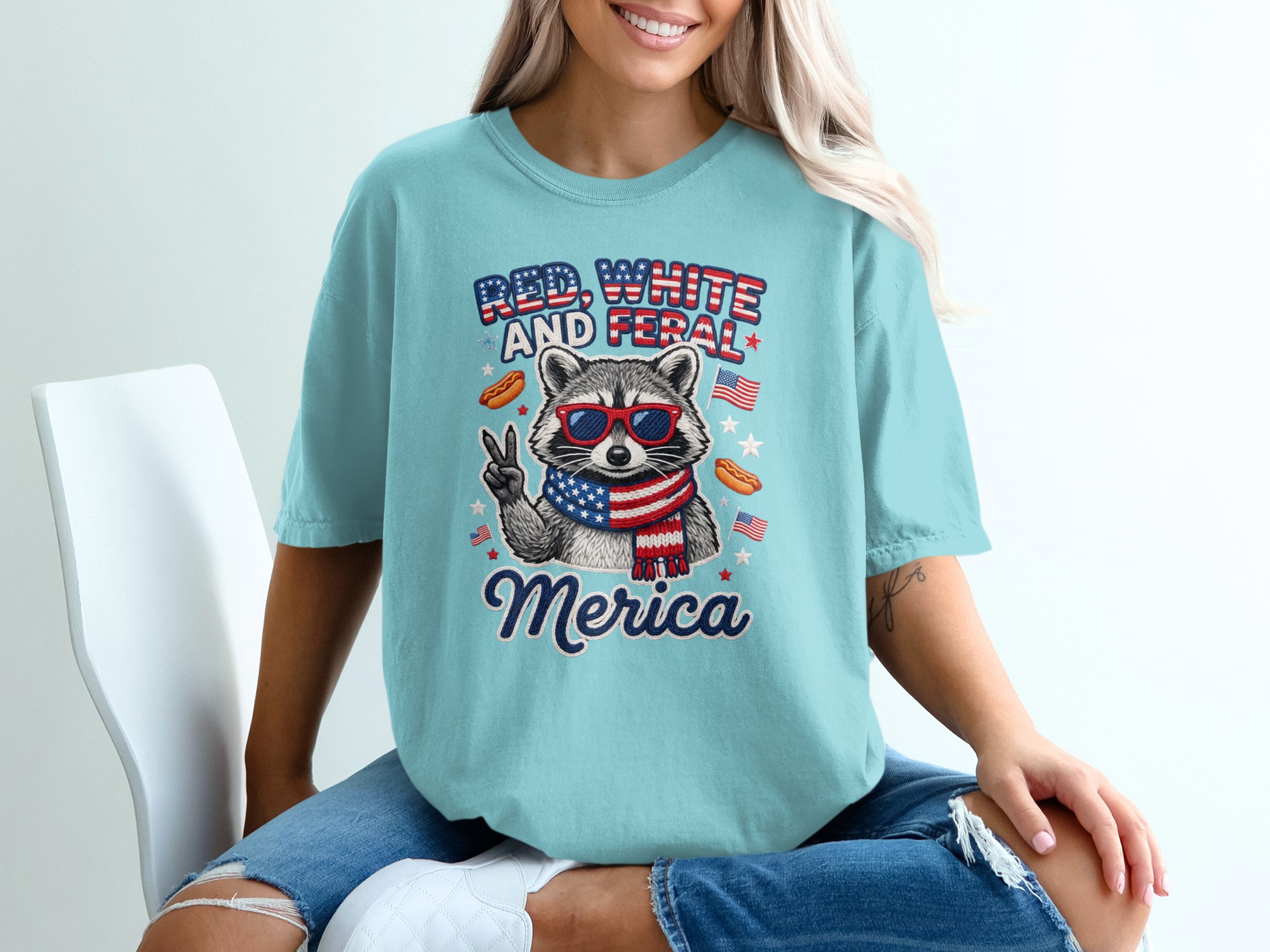 Red White and Feral Merica Raccoon T-Shirt, Funny Patriotic 4th of July Tee, American Flag Animal Shirt, Summer Party Gift - Image 19