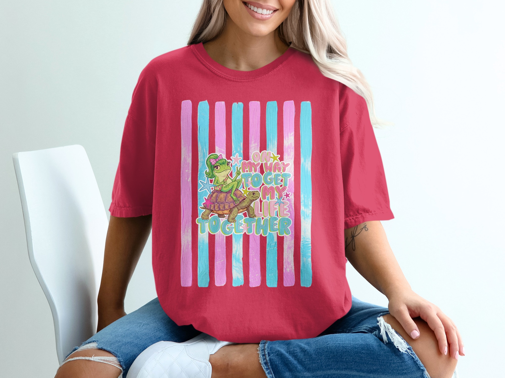 Comfort Colors ® Frog Turtle T-Shirt, On My Way To Get My Life Together Tee, Funny Adulting Shirt, Whimsical Animal Lover Gift, Cute Pastel - Image 14