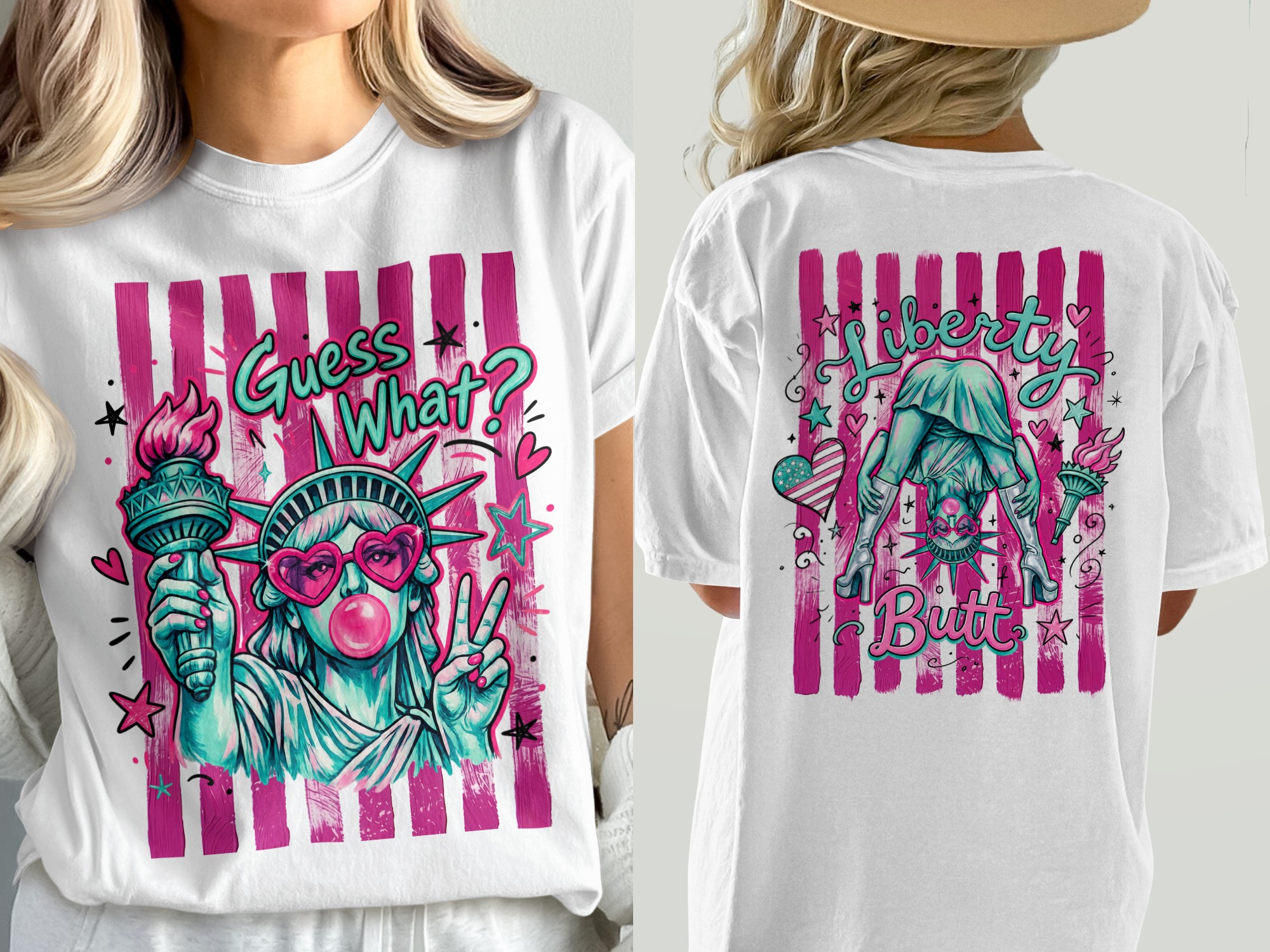 Statue of Liberty T-Shirt, Comfort Colors ® Y2K Pop Art Tee, Sassy Bubblegum Peace Sign, Trendy Heart Glasses, Fun Patriotic Gift for Her