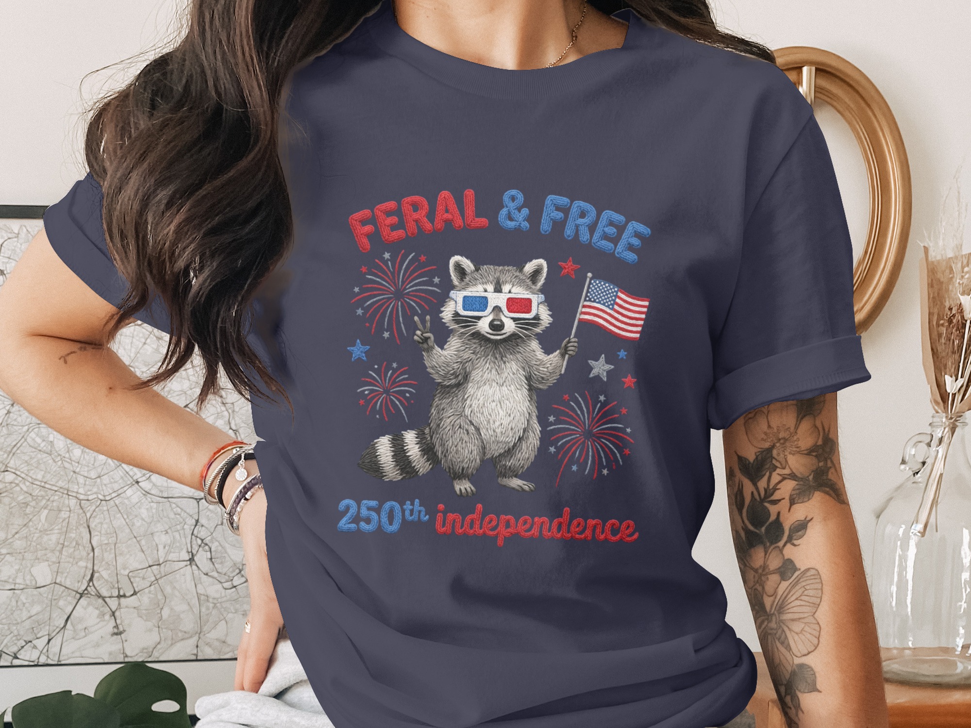 Feral and Free Raccoon T-Shirt, Funny 4th of July Tee, Patriotic Independence Day Shirt, USA Celebration Top - Image 3