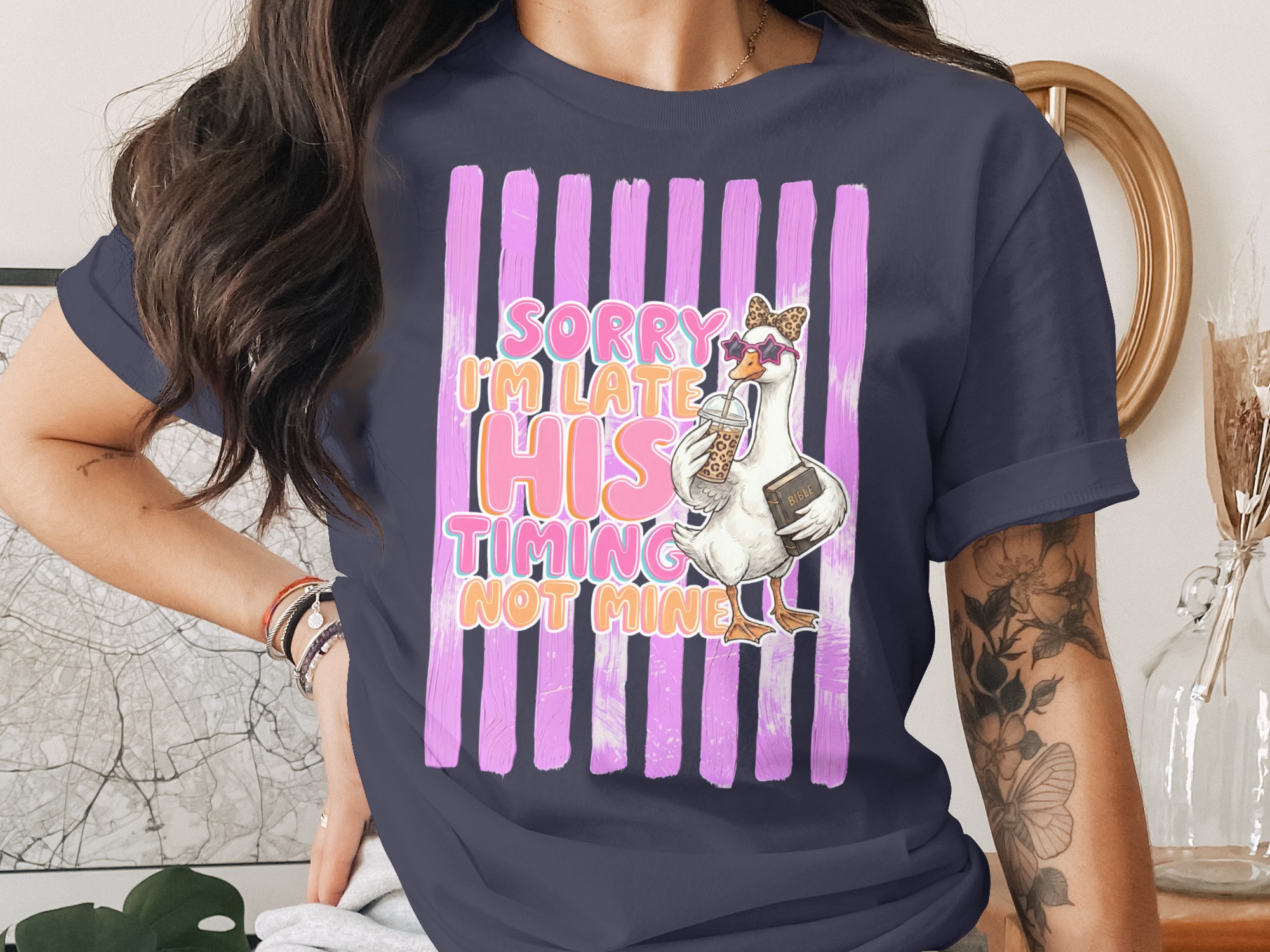 Comfort Colors® Funny Goose T-Shirt, 'His Timing Not Mine' Sarcastic Tee, Trendy Coffee Lover Gift, Humorous Animal Graphic Shirt - Image 3