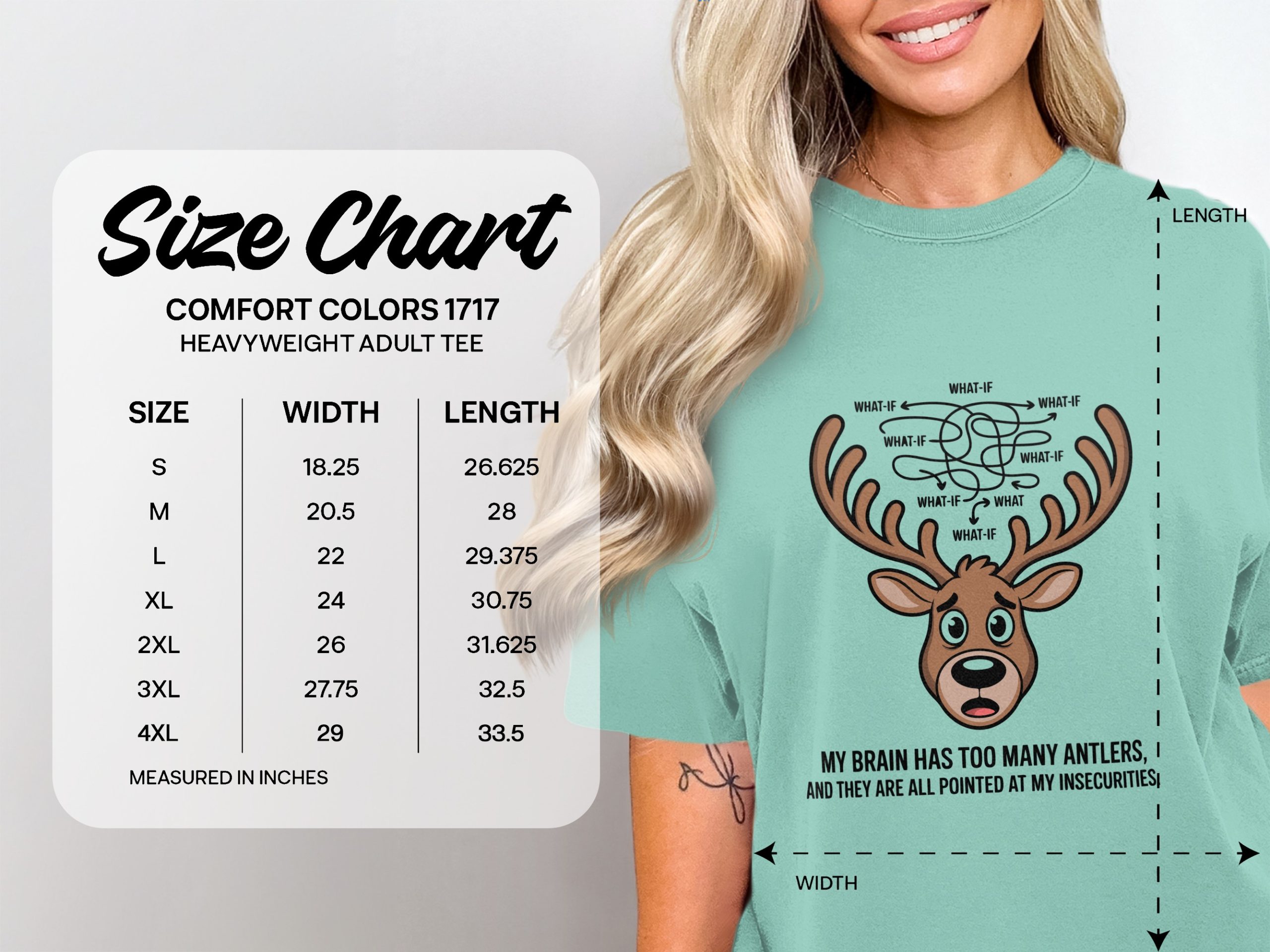 Overthinker Antlers T-Shirt, Funny Anxiety Relief Tee, What If Deer Mental Health Shirt, Relatable Insecurity Humor Gift - Image 4