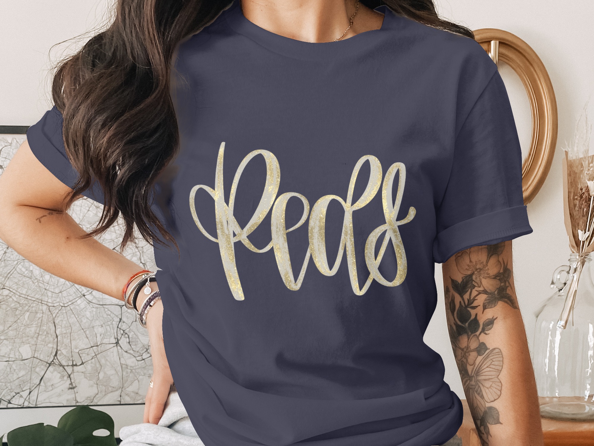 Peace T-Shirt, Faux Gold Glitter Script Tee, Inspirational Message Top, Positive Vibe Shirt for Her, Elegant Casual Gift - Image 3