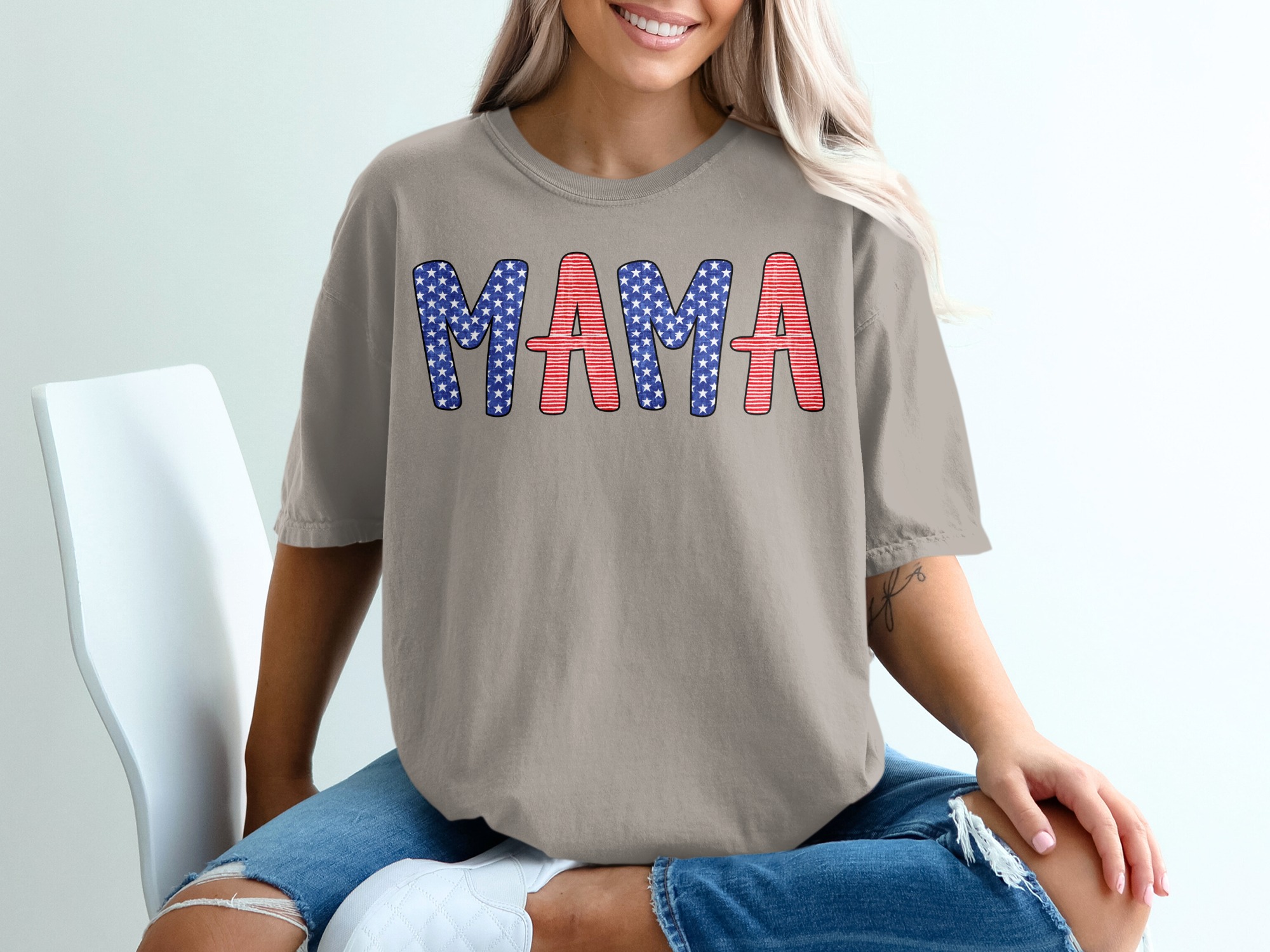 Patriotic Mama T-Shirt, American Flag Mama Shirt, Distressed Flag Mom Tee, 4th of July Mother's Day Gift for Her, USA Mom Life Apparel - Image 11