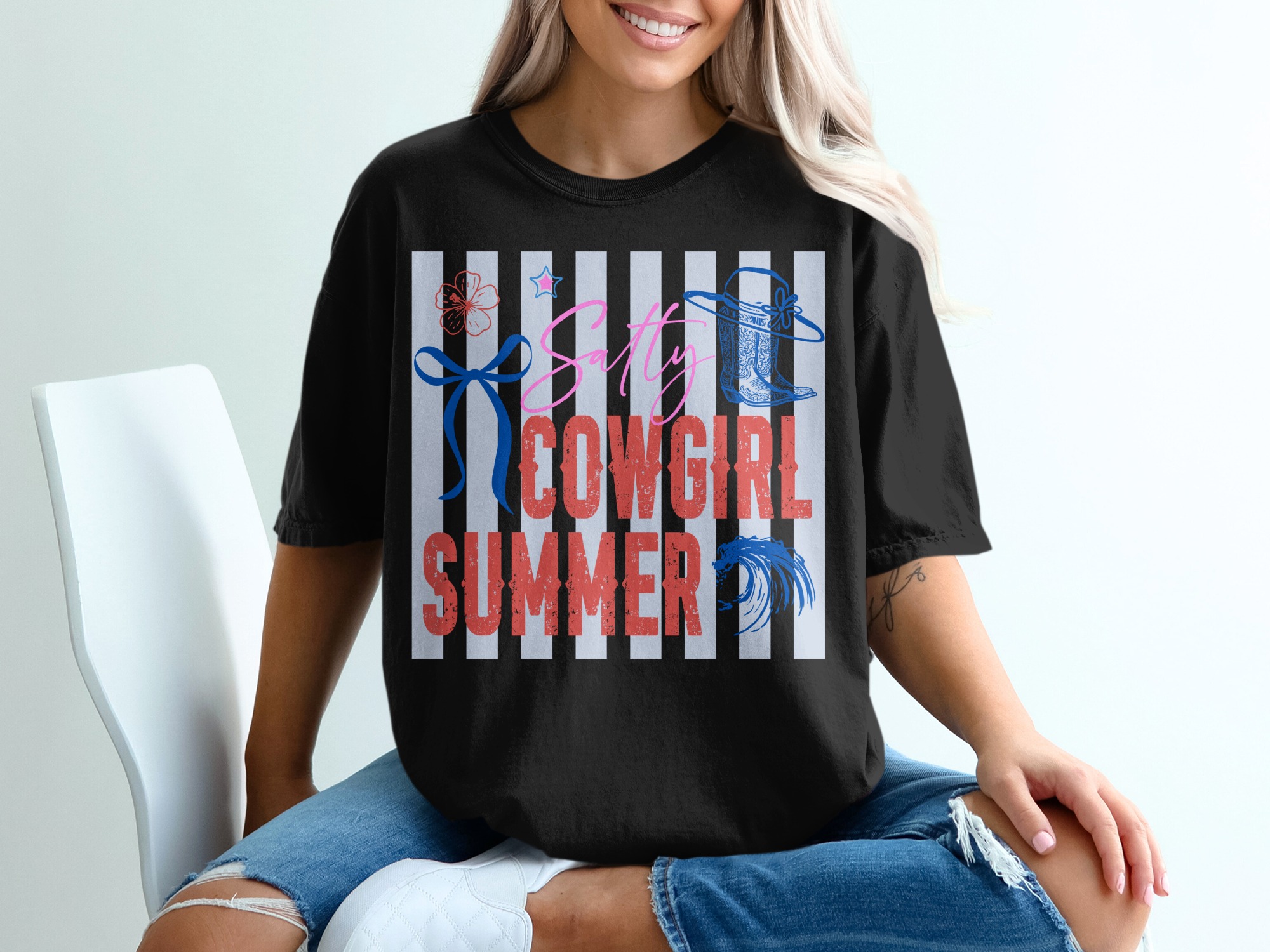 Salty Cowgirl Summer T-Shirt, Coastal Western Beach Tee, Trendy Girls Trip Vacation Shirt, Country Concert Outfit Gift - Image 8