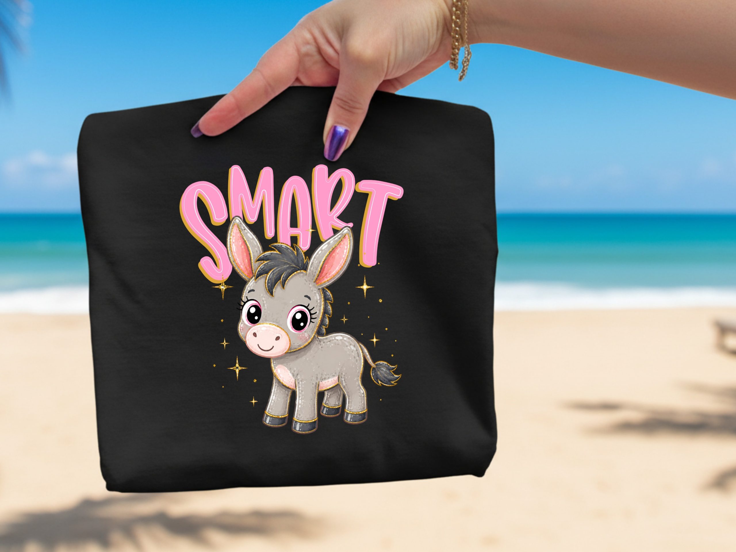 Smart Donkey T-Shirt, Cute Kawaii Kids Tee, Faux Gold Glitter Animal Lover Gift, Positive Back To School Shirt for Girls & Students - Image 2