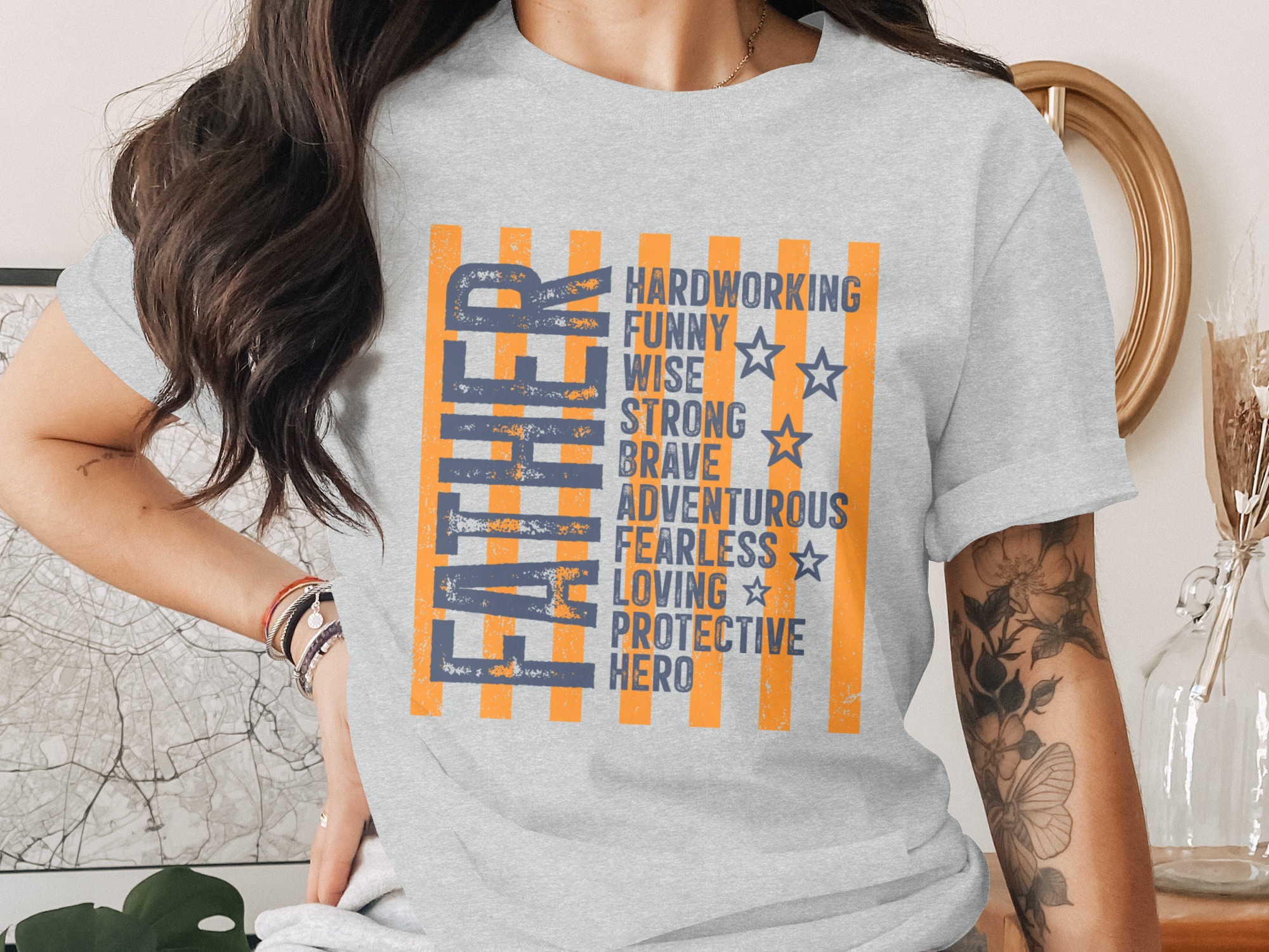 Father's Day T-Shirt, Hardworking Loving Hero Dad Shirt, Distressed Retro Father Gift Tee, Best Dad Ever - Image 2