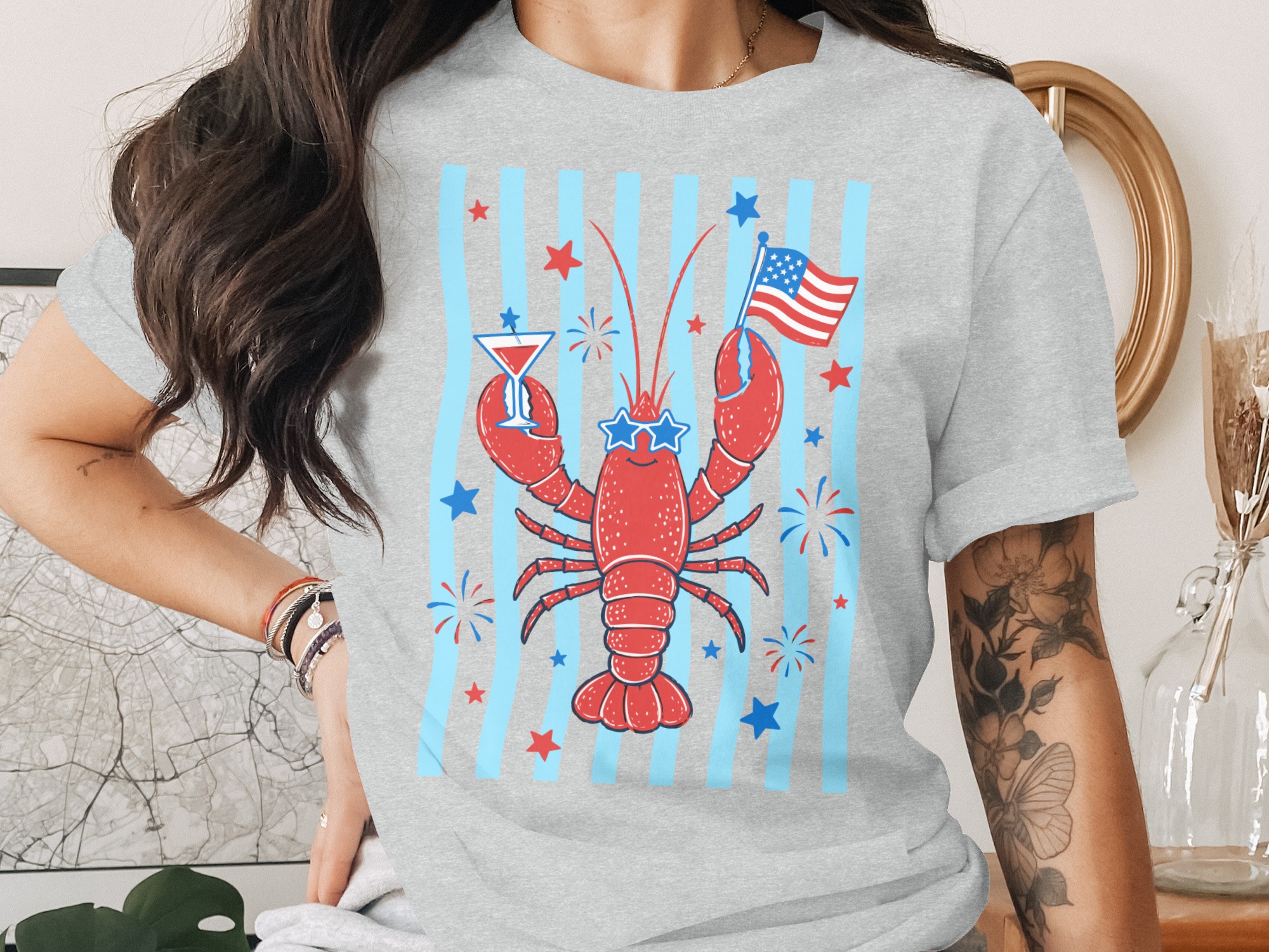 Comfort Colors® Patriotic Lobster T-Shirt, Funny 4th of July Tee, Summer Coastal Vacation Shirt, USA Flag Lobster Party Top - Image 2