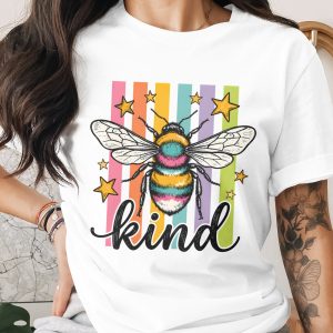 Be Kind T-Shirt, Colorful Bumble Bee Shirt for Women, Positive Vibes Tee, Whimsical Kindness Top, Teacher Gift, Nature Lover Gift Idea