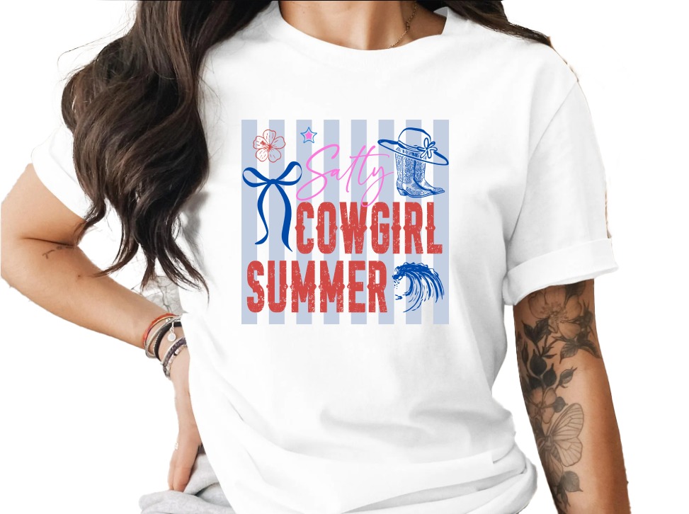 Salty Cowgirl Summer T-Shirt, Coastal Western Beach Tee, Trendy Girls Trip Vacation Shirt, Country Concert Outfit Gift