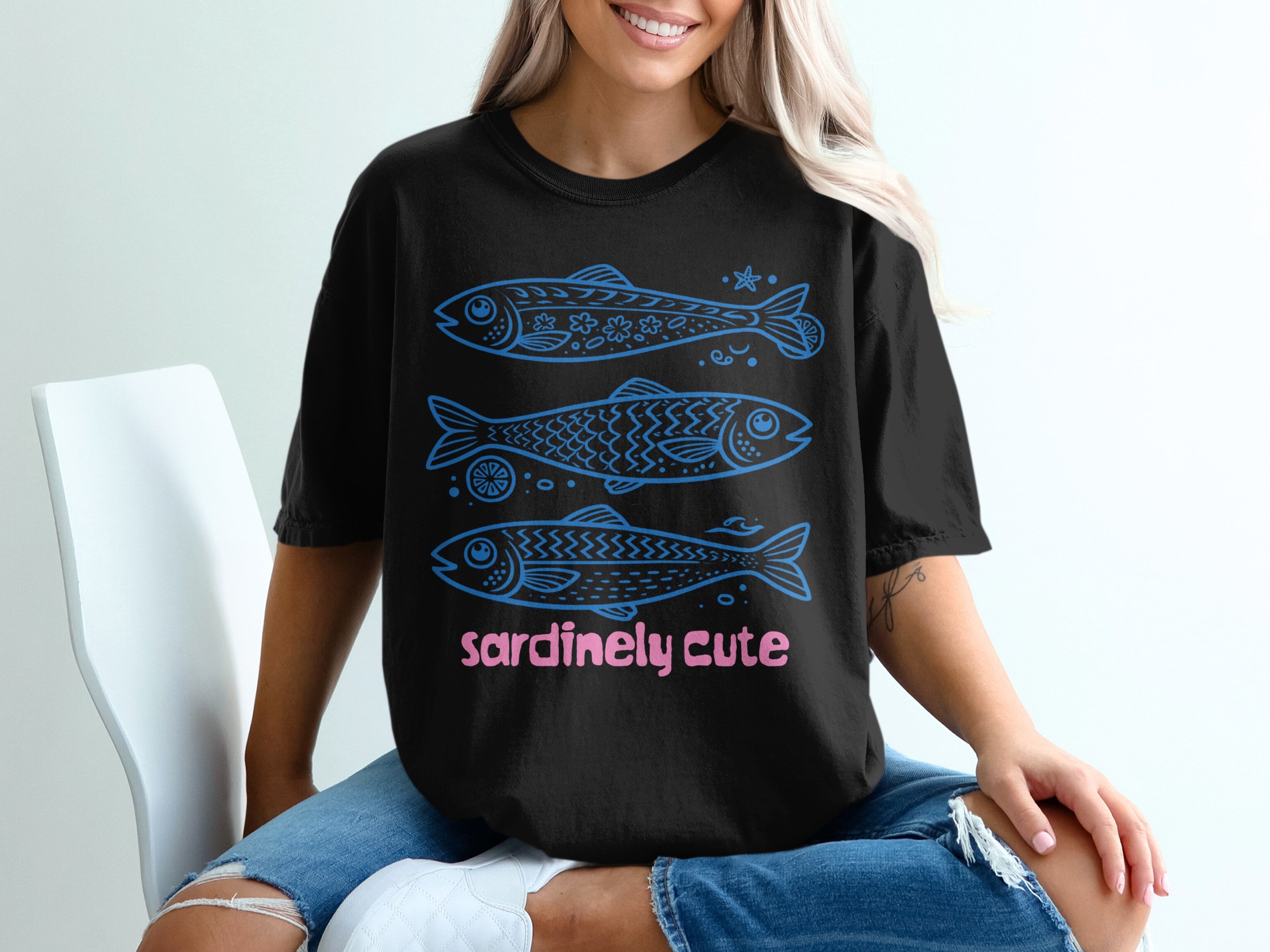 Sardinely Cute Fish T-Shirt, Whimsical Ocean Lover Tee, Coastal Marine Life Graphic Shirt, Unique Punny Fish Gift - Image 5