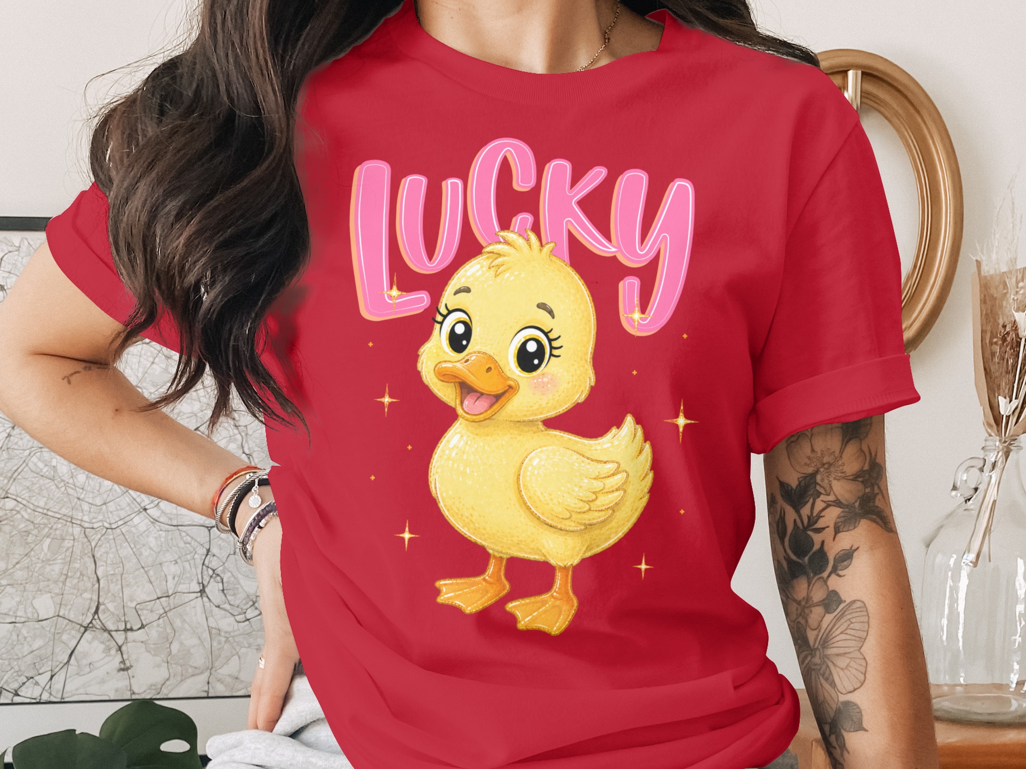 Lucky Duck T-Shirt, Cute Baby Duckling Graphic Tee, Kawaii Animal Shirt, Pink Lucky Top, Positive Vibe Gift - Image 4