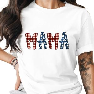 Patriotic Mama T-Shirt, Distressed American Flag Stars & Plaid Mama Shirt, USA Fourth of July Mom Tee, New Mom Gift, Southern Style