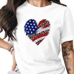 Comfort Colors® Patriotic Leopard Heart T-Shirt, American Flag Glitter Tee, 4th of July Shirt, Memorial Day, USA Pride, Trendy Gift for Her
