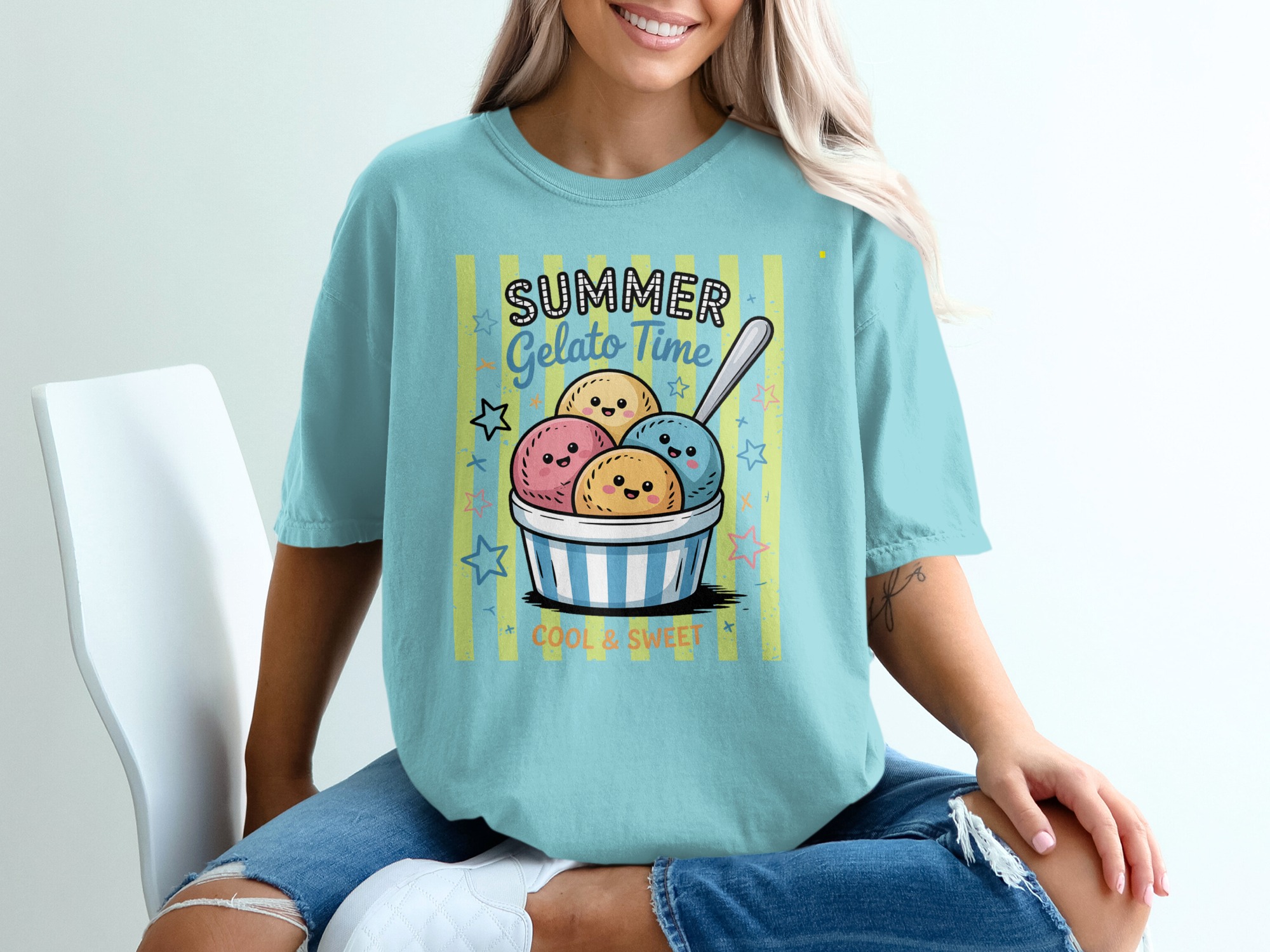 Comfort Colors® Summer Gelato Time T-Shirt, Cute Ice Cream Scoop Shirt, Kawaii Dessert Lover Tee, Foodie Vacation Gift, Sweet Apparel - Image 19