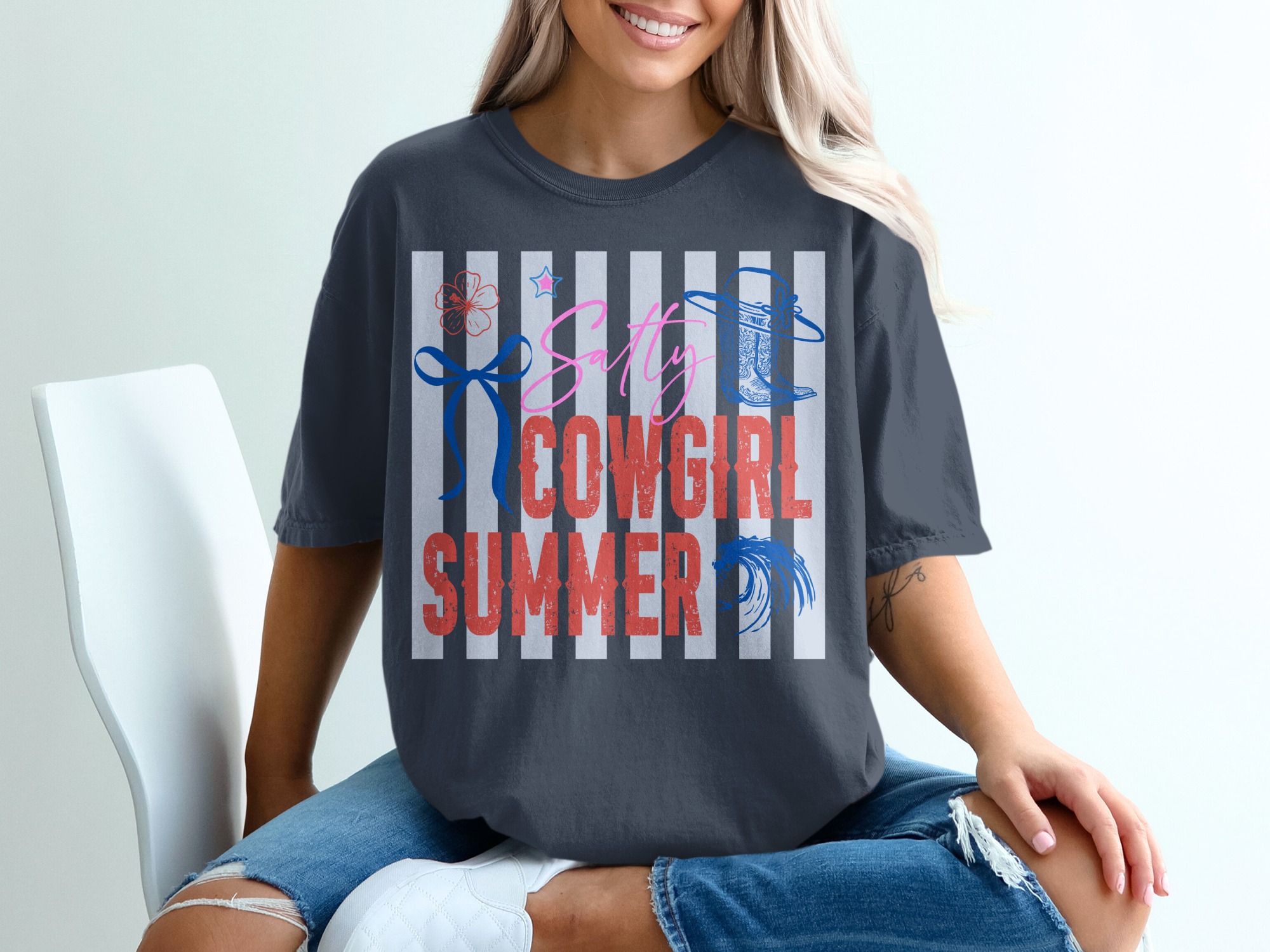 Salty Cowgirl Summer T-Shirt, Coastal Western Beach Tee, Trendy Girls Trip Vacation Shirt, Country Concert Outfit Gift - Image 12