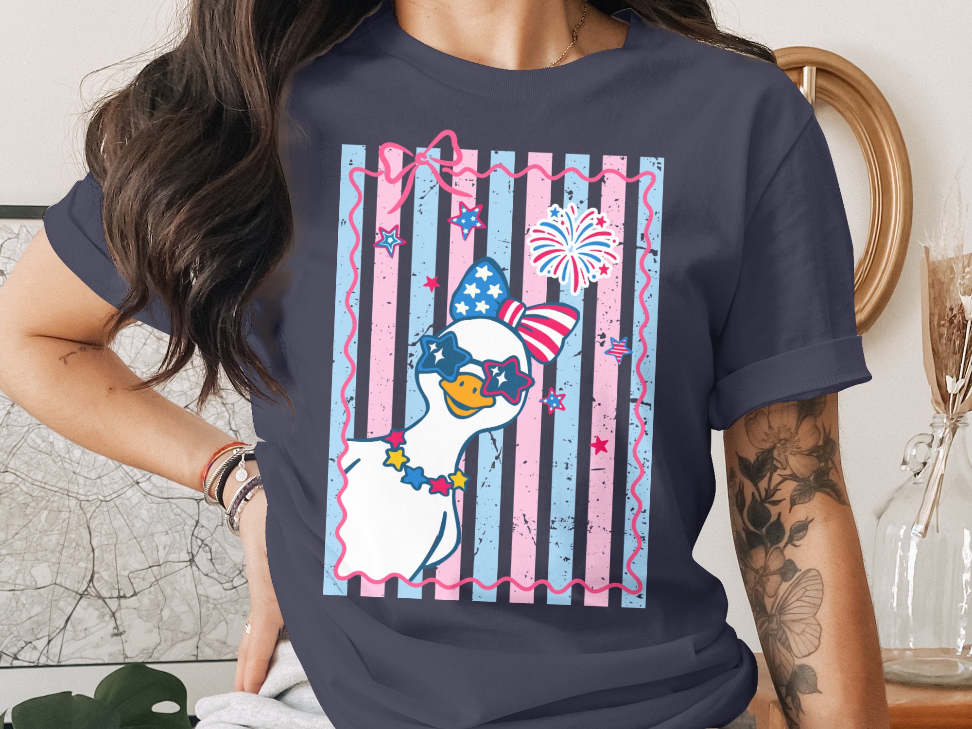 Comfort Colors® Cute Patriotic Goose T-Shirt, July 4th Duck Tee, USA Flag Sunglasses Summer Party Top, Independence Day Gift for Her - Image 3