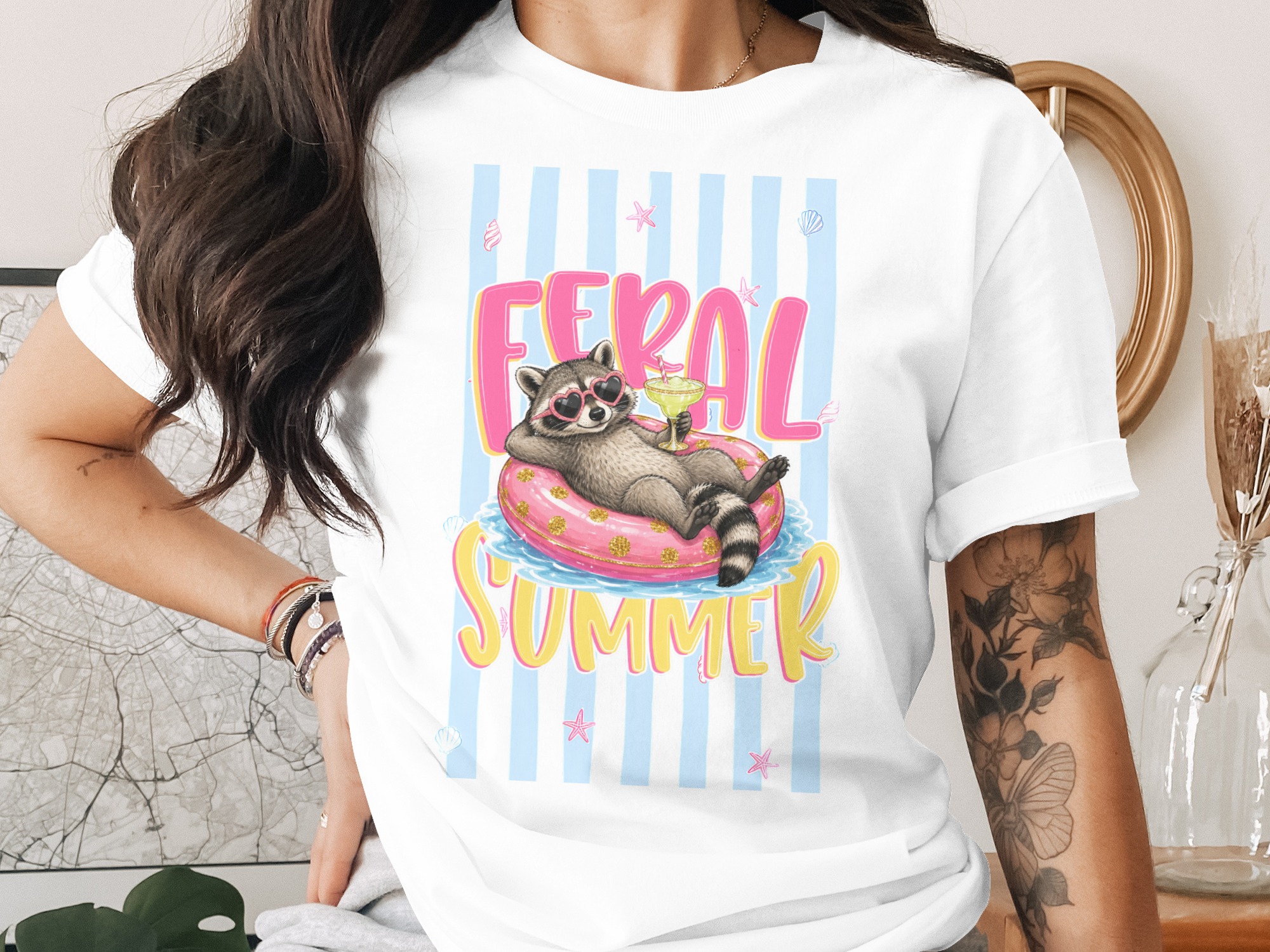 Comfort Colors® Feral Summer Raccoon T-Shirt, Funny Vacation Raccoon Tee, Animal Lover Gift, Quirky Summer Vibes Shirt, Beach Trip Top