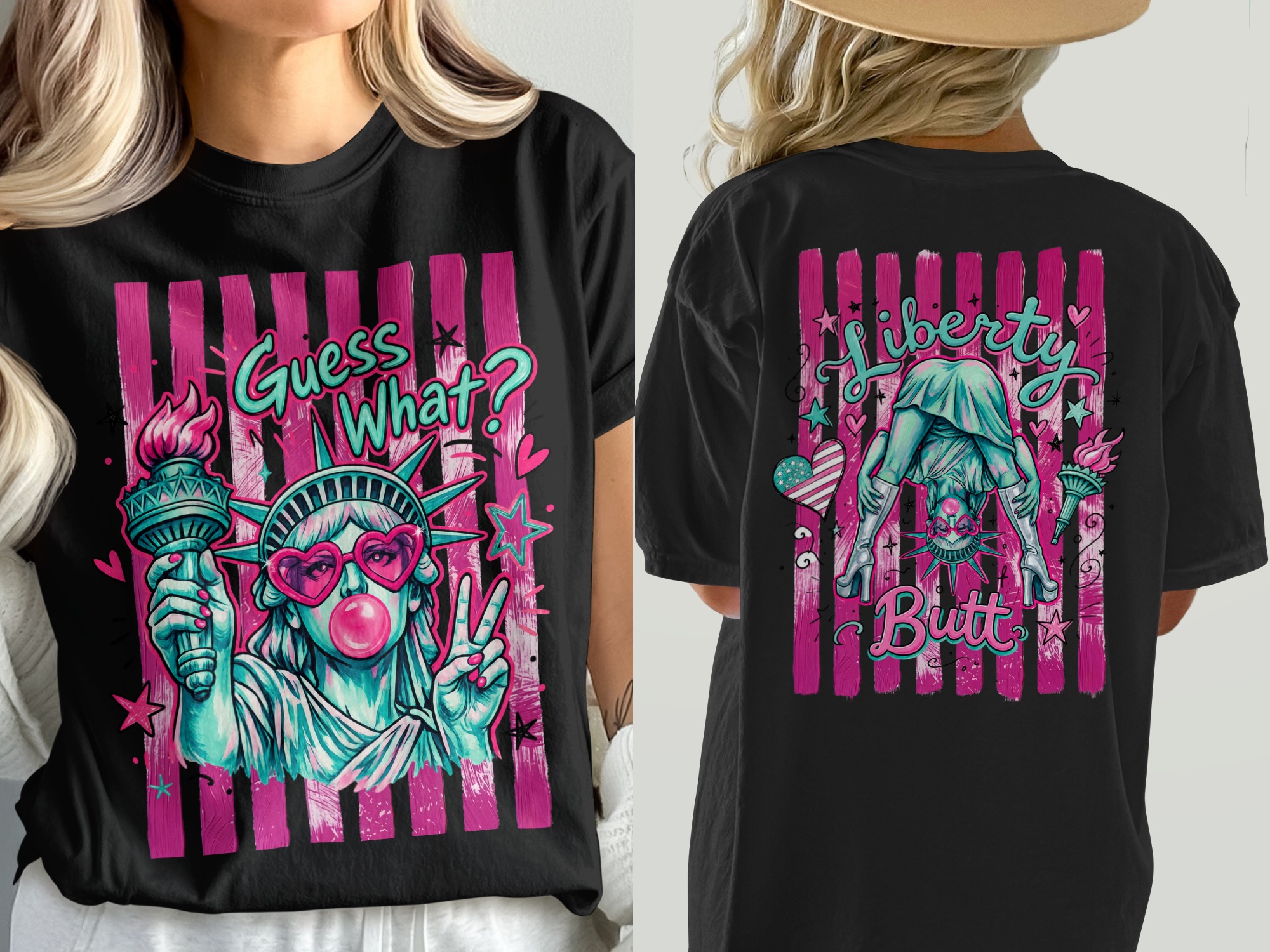 Statue of Liberty T-Shirt, Comfort Colors ® Y2K Pop Art Tee, Sassy Bubblegum Peace Sign, Trendy Heart Glasses, Fun Patriotic Gift for Her - Image 5