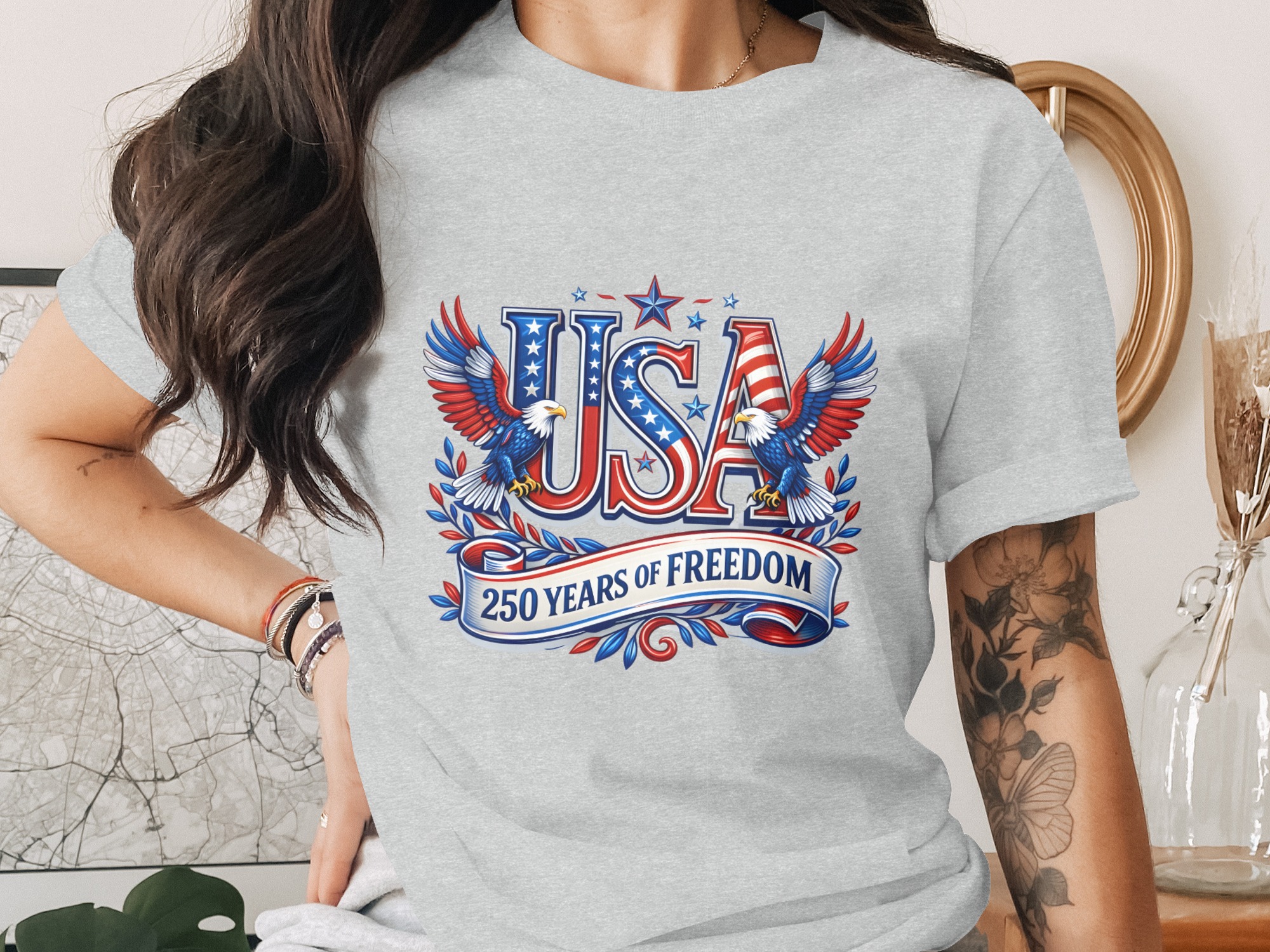 Patriotic USA 250 Years of Freedom T-Shirt | American Eagle Fourth of July Tee | US History Shirt Gift - Image 2