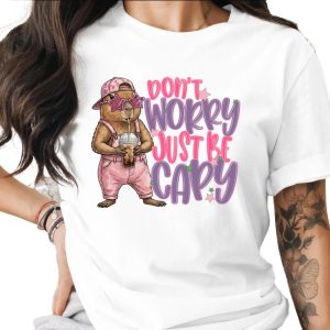 Don't Worry Just Be Capy T-Shirt, Cute Capybara Shirt, Chill Animal Tee, Iced Coffee Lover Gift, Trendy Positive Vibe Apparel