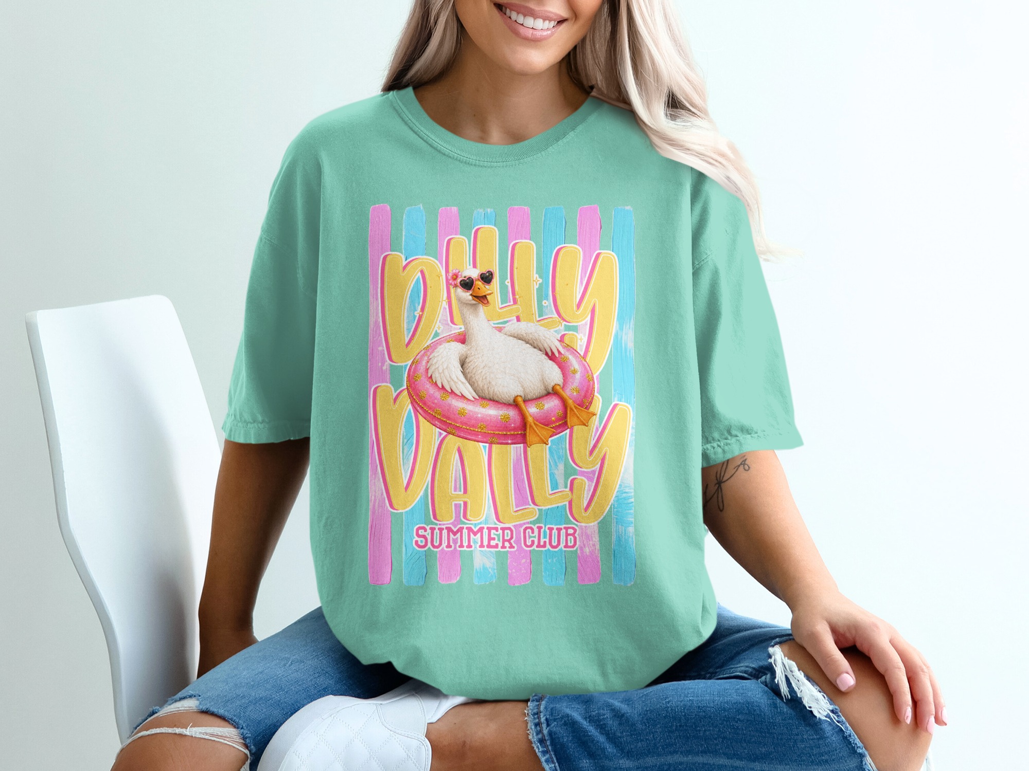 Comfort Colors ® Silly Sally Summer Club T-Shirt, Funny Goose Tee, Cute Heart Sunglasses Graphic, Retro Summer Vibe Shirt, Vacation Lake - Image 10