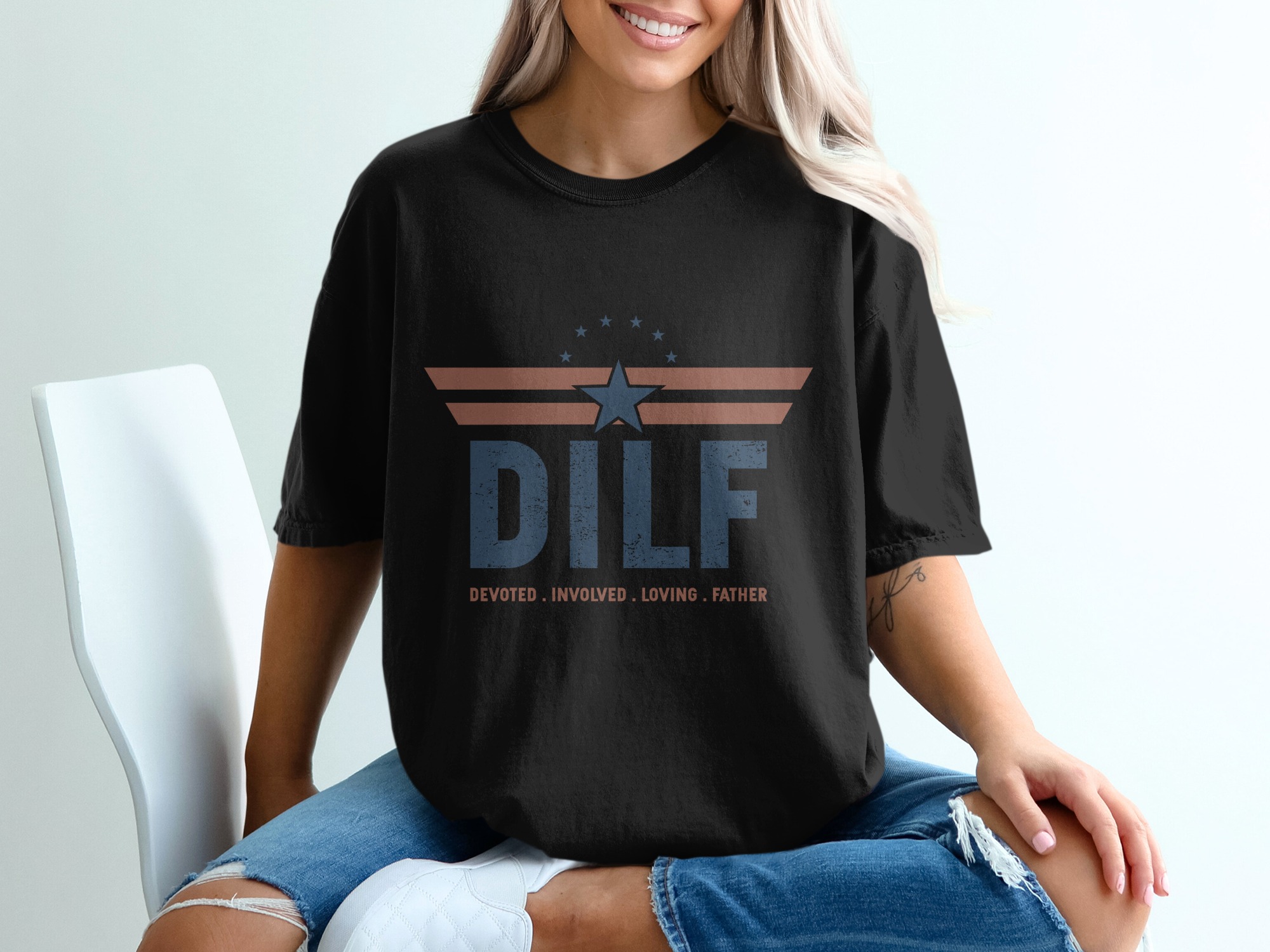 DILF T-Shirt Devoted Involved Loving Father Tee | Funny Dad Gift | Father's Day Shirt | Americana Vintage Dad Apparel - Image 5