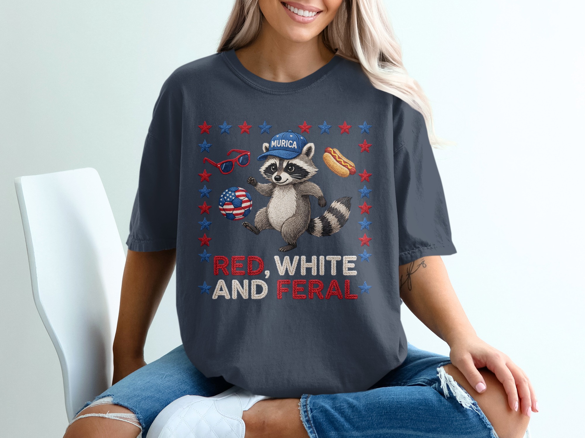 Red White and Feral Raccoon T-Shirt | Patriotic Murica Tee | Funny 4th of July Shirt | Raccoon Lover Gift | USA Holiday Outfit - Image 12