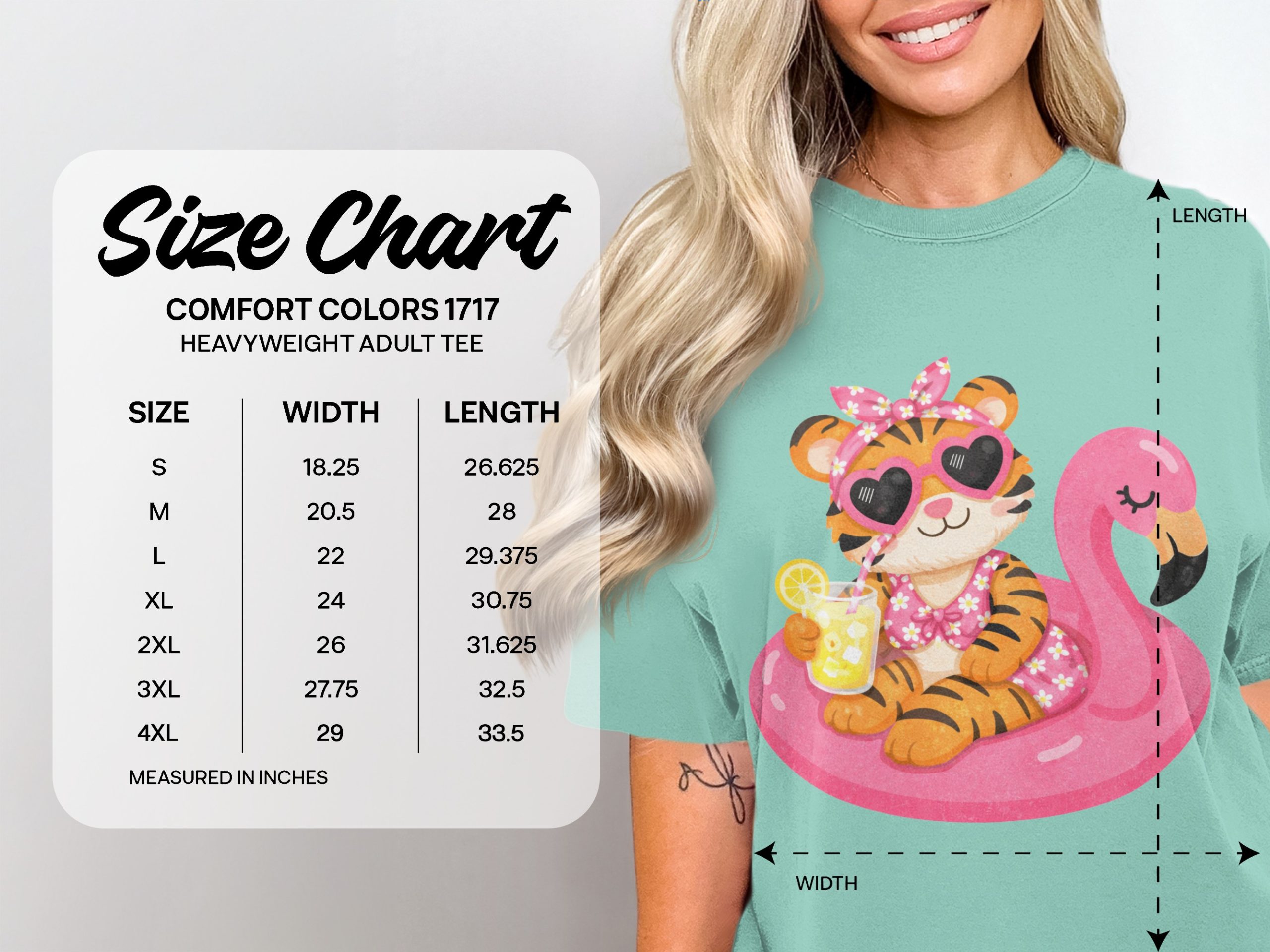 Kawaii Tiger on Flamingo Float T-Shirt - Image 4