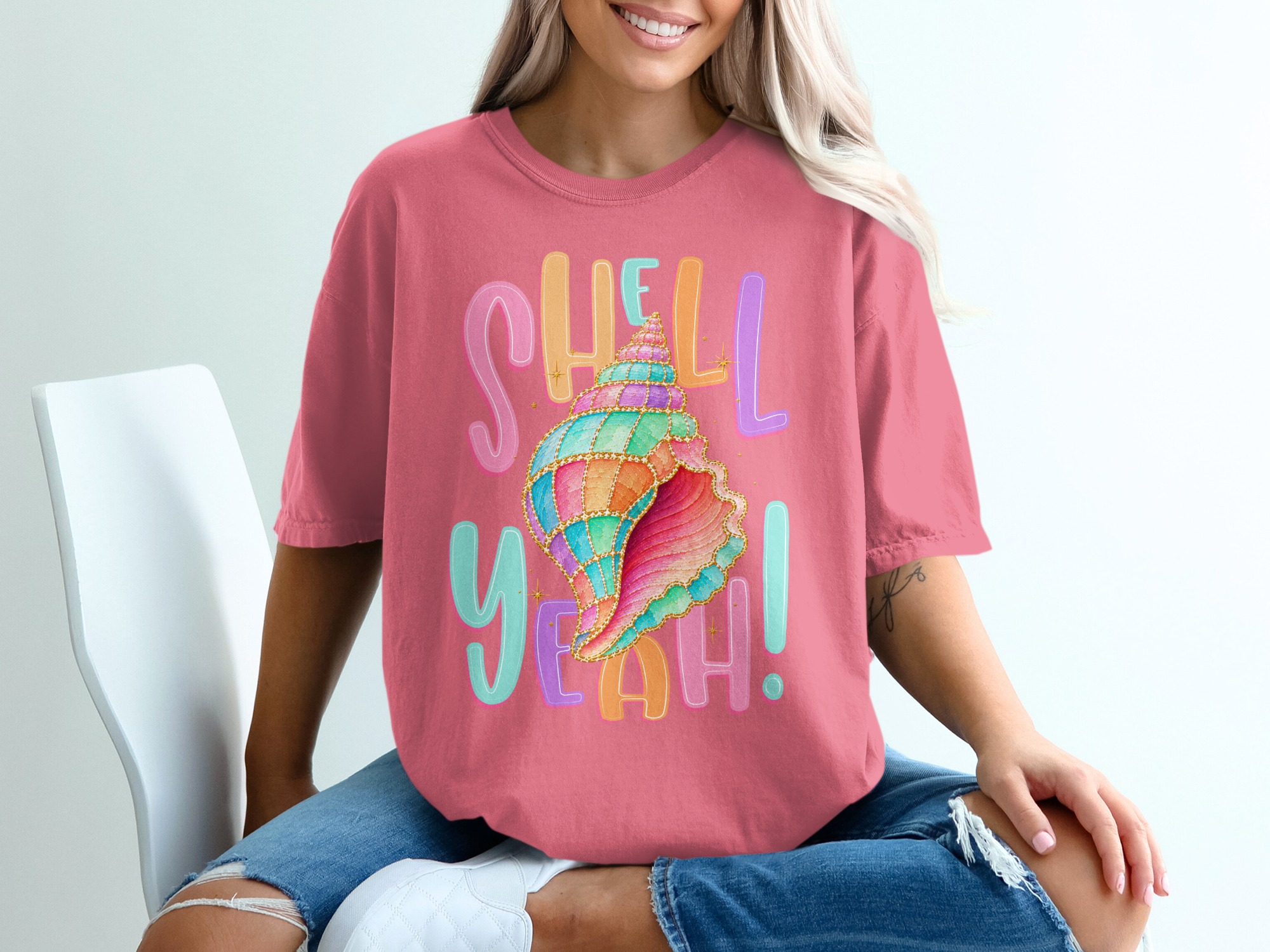 Shell Yeah T-Shirt, Funny Seashell Shirt, Pastel Ocean Beach Tee, Cute Vacation Top, Mermaid Core Style Gift for Her - Image 16