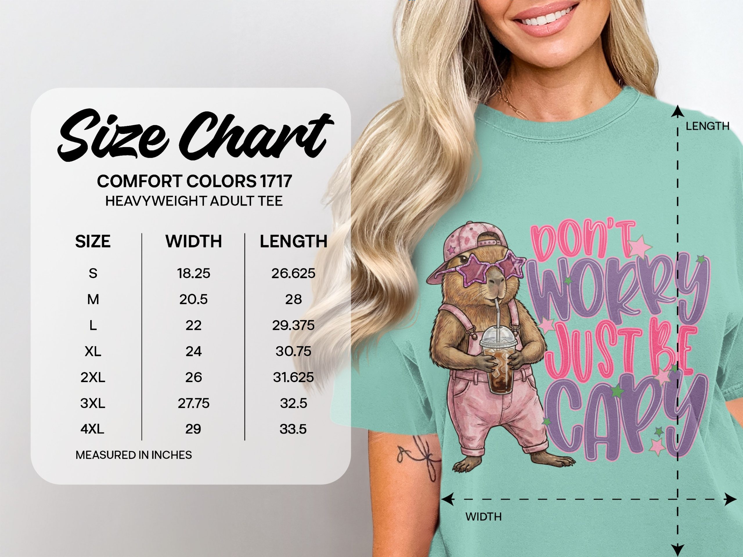 Don't Worry Just Be Capy T-Shirt, Cute Capybara Shirt, Chill Animal Tee, Iced Coffee Lover Gift, Trendy Positive Vibe Apparel - Image 6