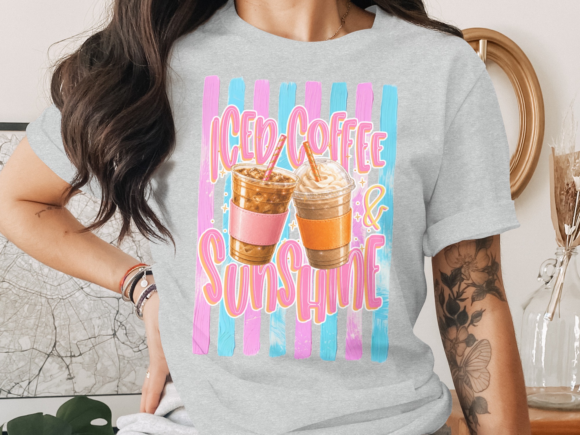 Comfort Colors ® Iced Coffee & Sunshine T-Shirt, Coffee Lover Gift for Her, Summer Aesthetic Tee, Happy Vibes Shirt, Trendy Iced Coffee - Image 2