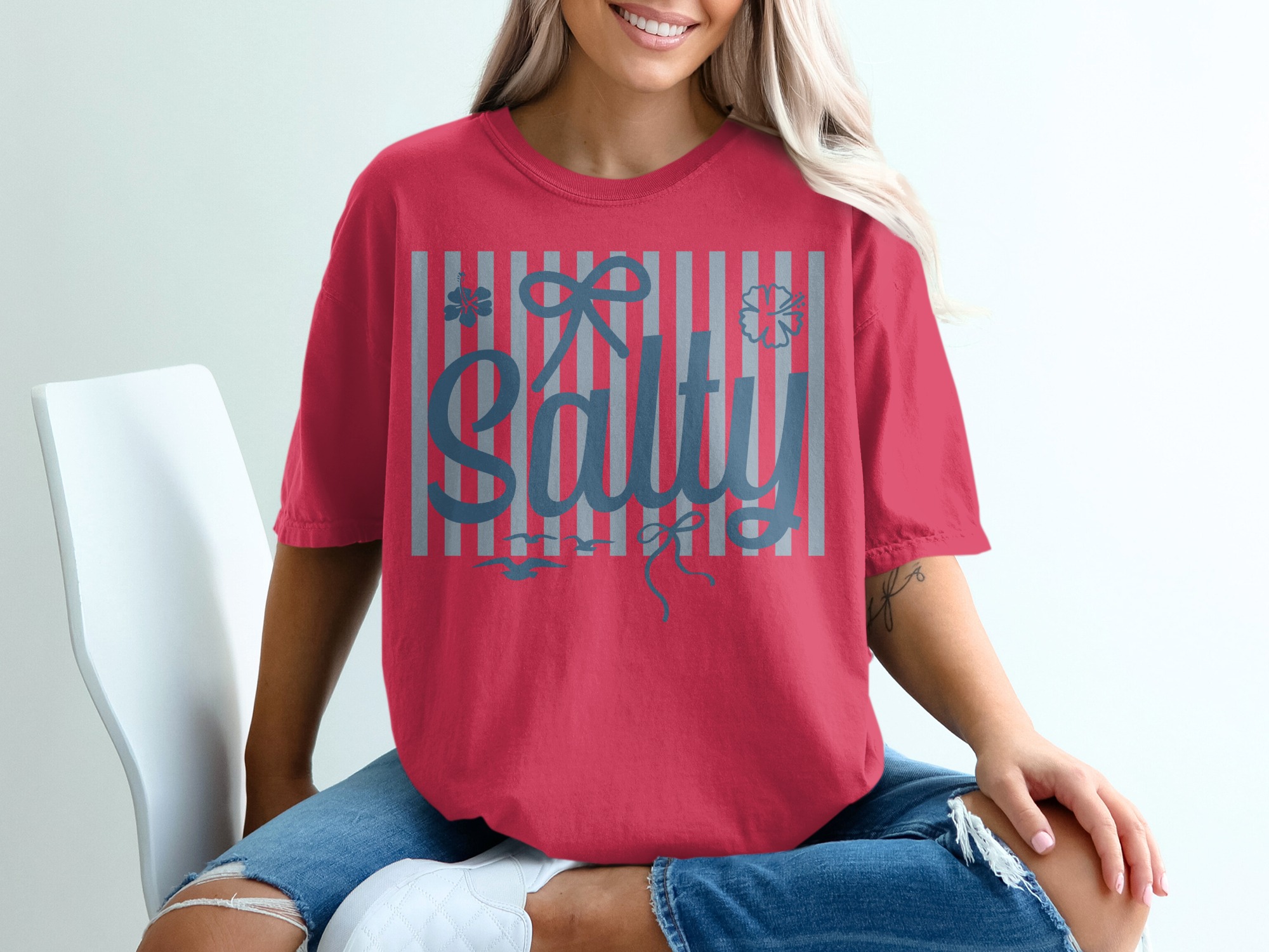Salty T-Shirt, Beach Vacation Mode Tee, Coastal Stripe Graphic Shirt, Nautical Summer Ocean Lover Gift for Her, Beachy Top - Image 14