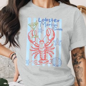 Lobster Martini Society T-Shirt, Coastal Ocean Beach Martini Lover Shirt, Preppy Nautical Summer Vacation Tee, Seafood Cocktail Party Gift