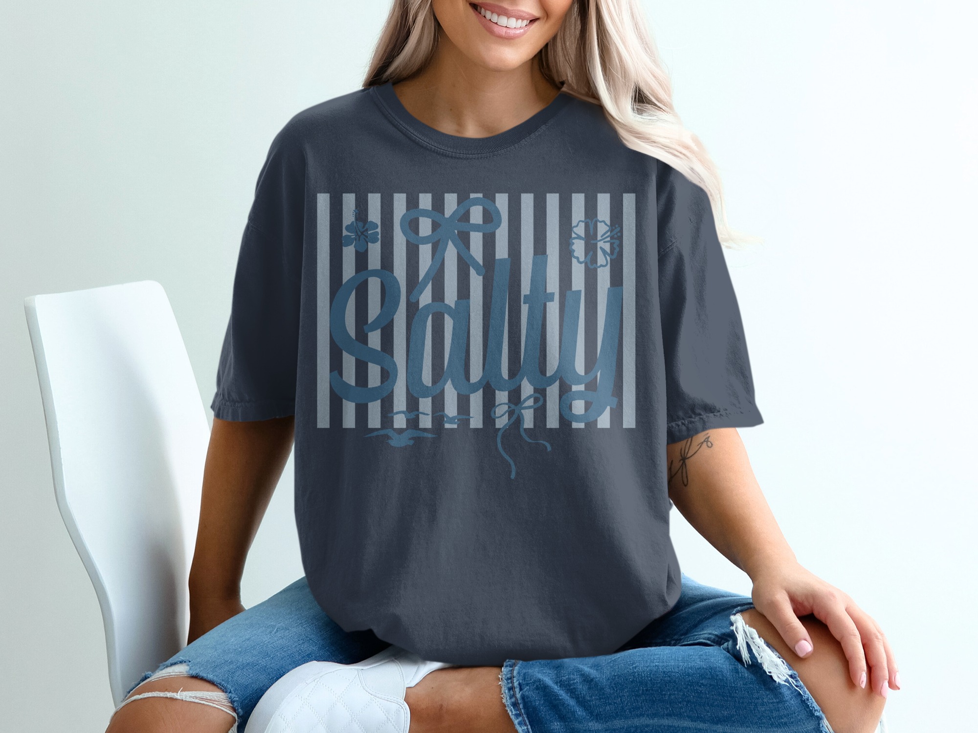Salty T-Shirt, Beach Vacation Mode Tee, Coastal Stripe Graphic Shirt, Nautical Summer Ocean Lover Gift for Her, Beachy Top - Image 12