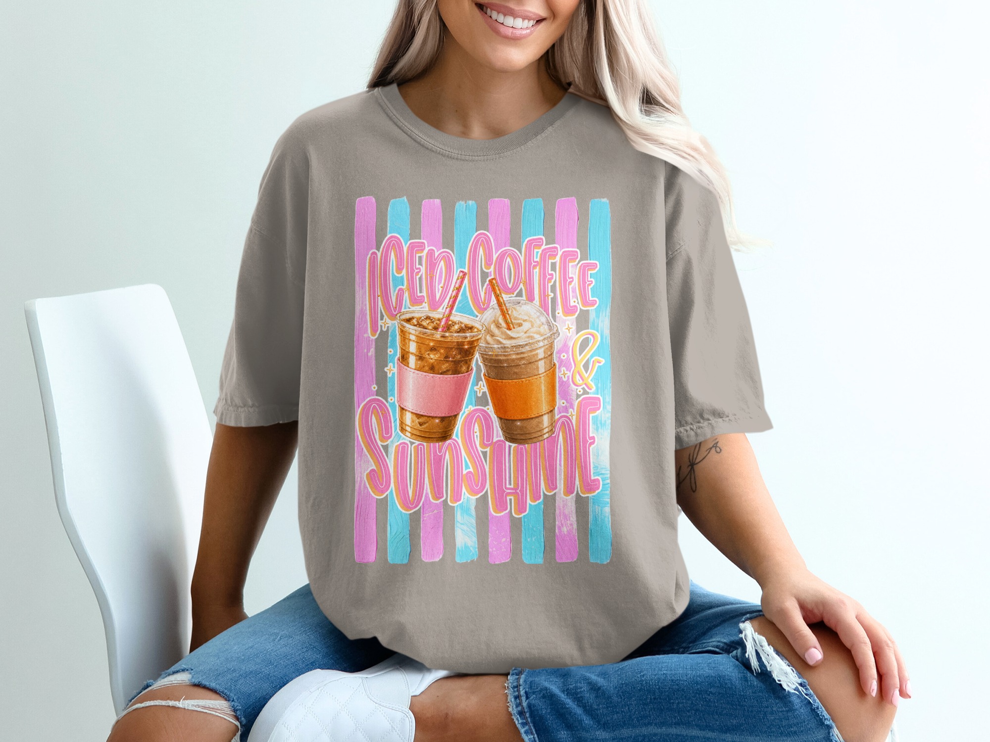 Comfort Colors ® Iced Coffee & Sunshine T-Shirt, Coffee Lover Gift for Her, Summer Aesthetic Tee, Happy Vibes Shirt, Trendy Iced Coffee - Image 11
